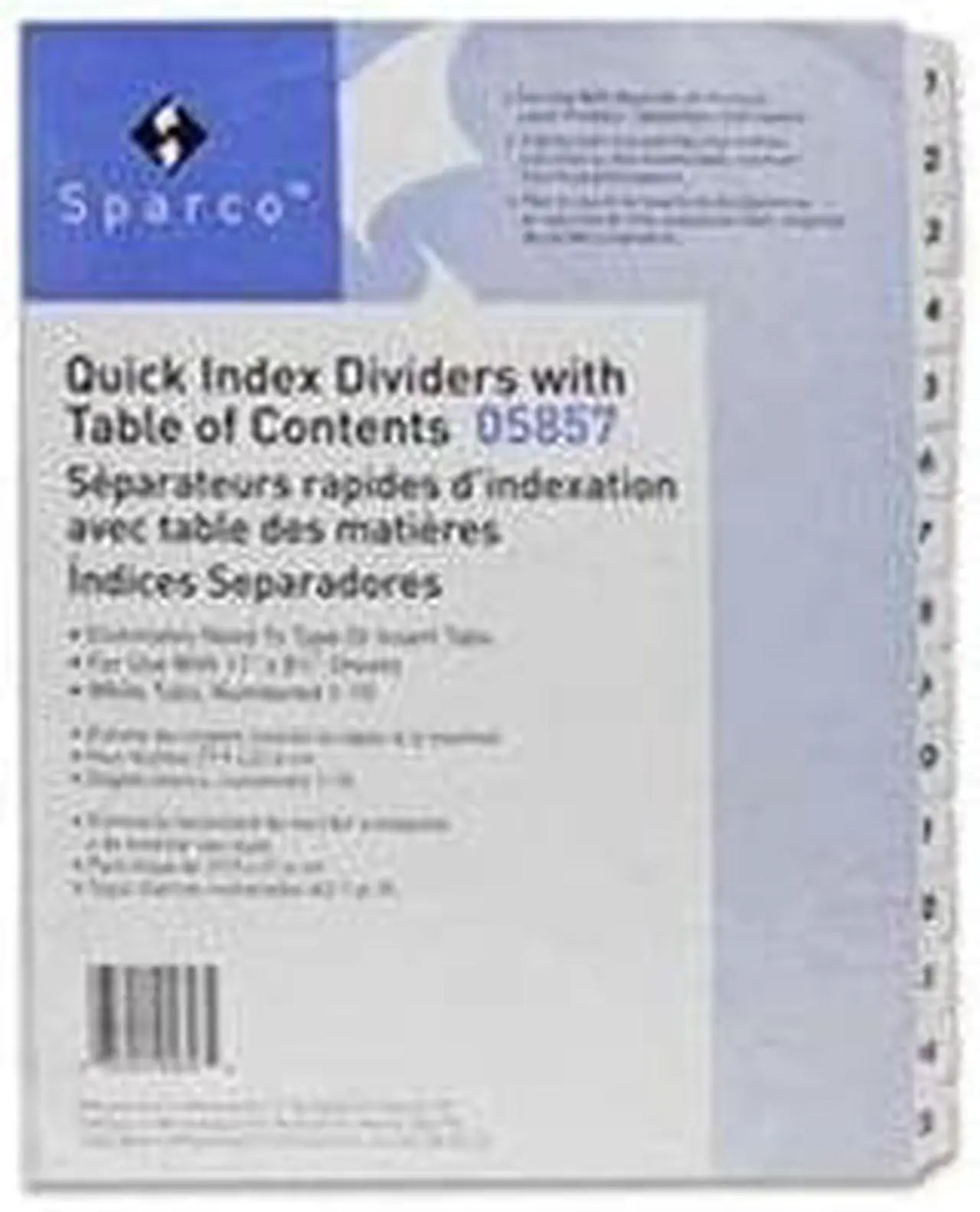 Alt view image 2 of 5 - Index Dividers,w/ TOC Page,1-8, 8 Tabs/ST,11"x8-1/2",White