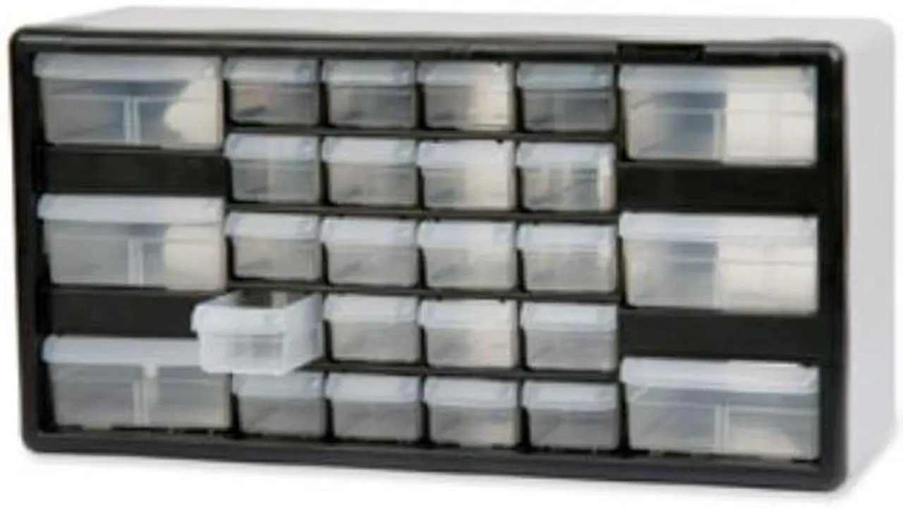 Alt view image 2 of 9 - Akro-Mils Stackable Cabinet 26 Drawers 20"x6-3/8"x10-11/32" Black/Gray 10126
