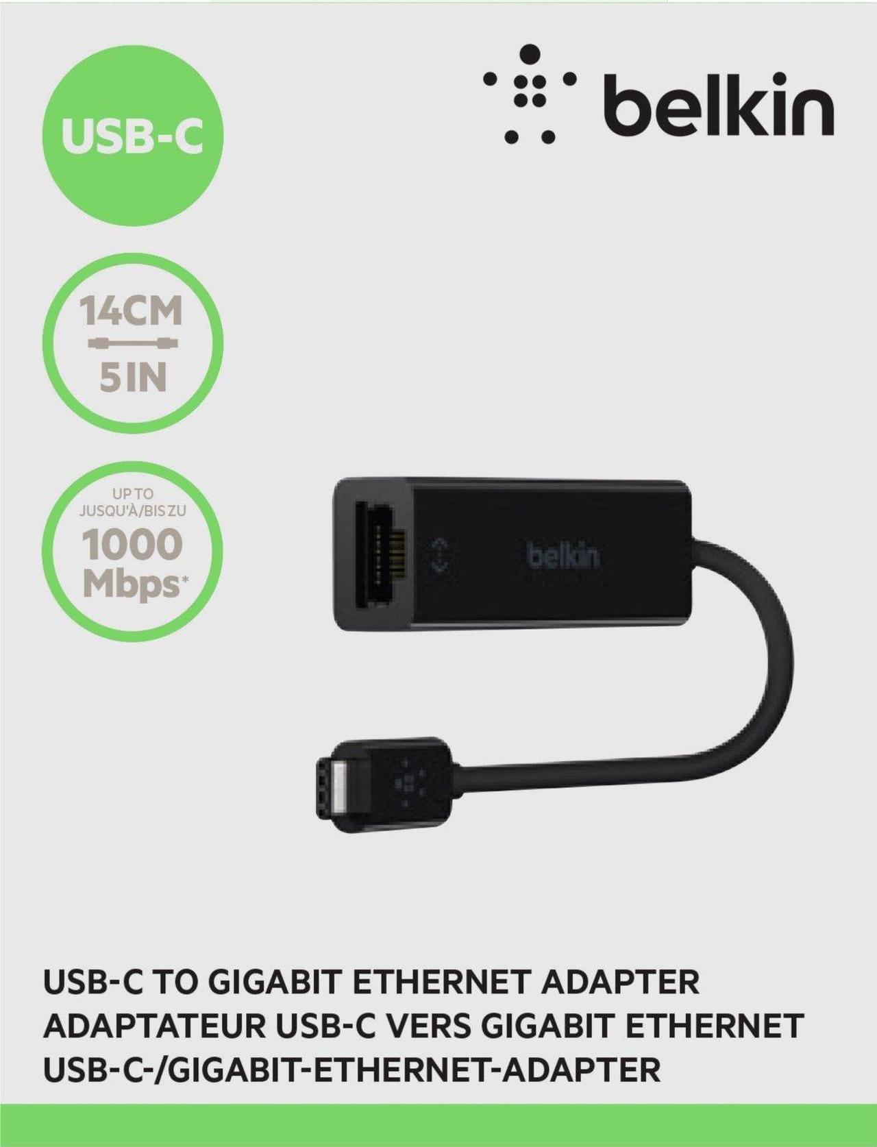 Belkin F2CU040btBLK USB-C to Gigabit Ethernet Adapter (Also Known as USB Type-C)