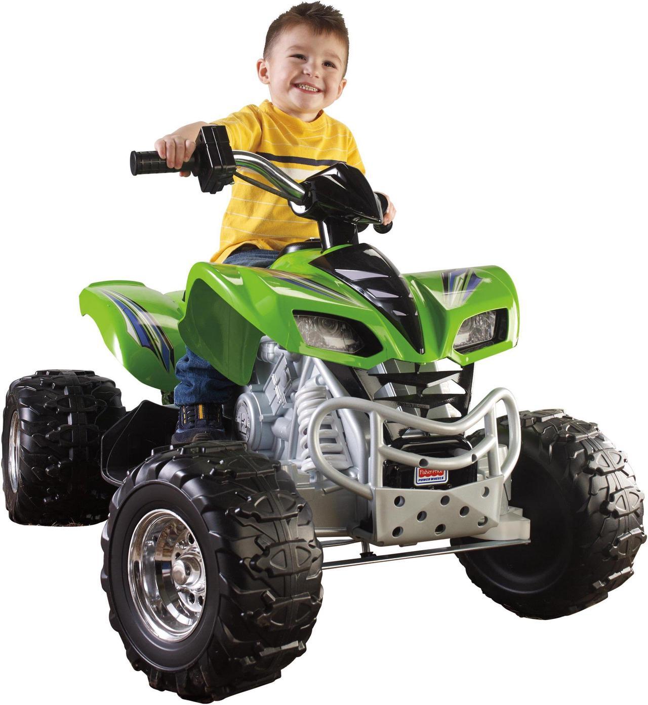 Alt view image 2 of 9 - Power Wheels Kawasaki KFX Green 4-Wheel ATV 12V Electric Ride-On | X6641