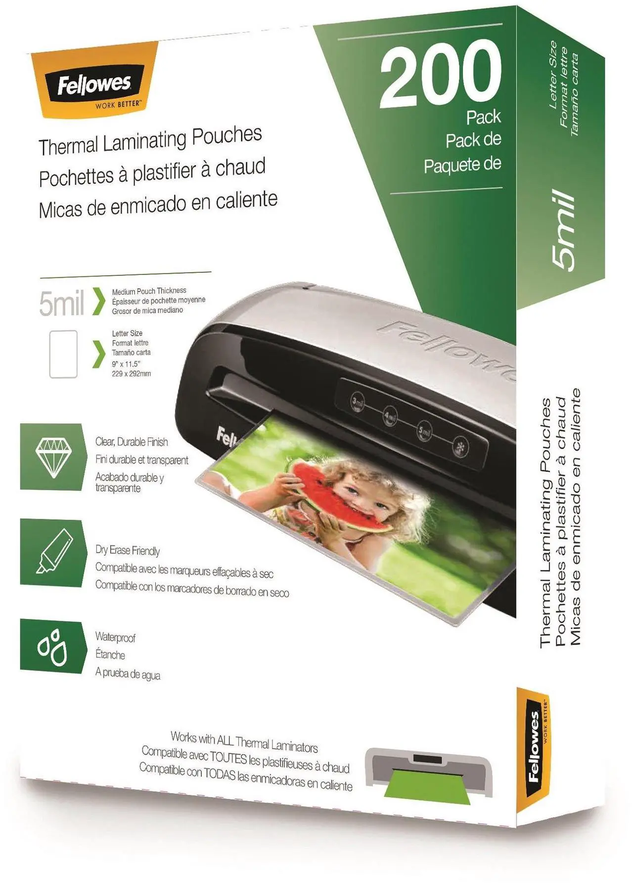 Alt view image 2 of 20 - Fellowes Laminating Pouches Letter Size Hot Pouch 9 x 11.5 5 mil 200 pack 5743601
