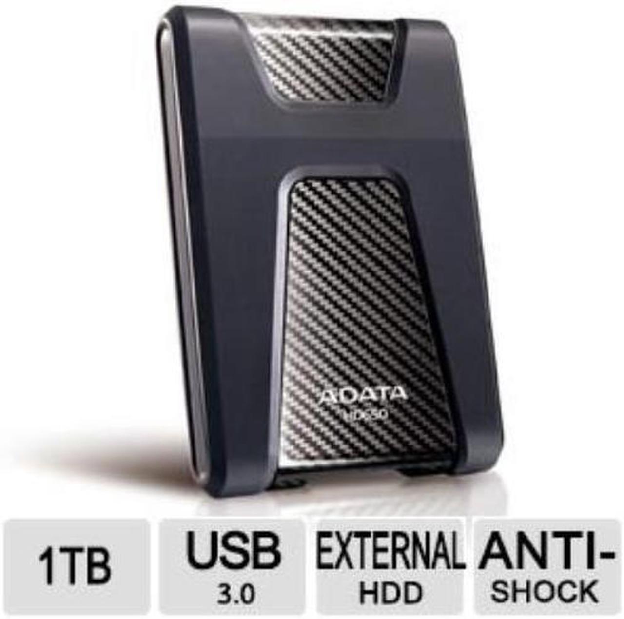 Adata DashDrive Durable HD650 1TB External Hard Drive, AHD650-1TU3-CBK