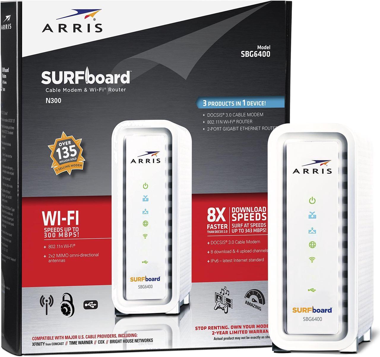 Alt view image 6 of 6 - ARRIS SURFboard N300 DOCSIS 3.0 Cable Modem Router (SBG6400) Certified with Comcast Xfinity, Time Warner Cable, Charter, Cox, Cablevision, and more (White Retail Packaging)