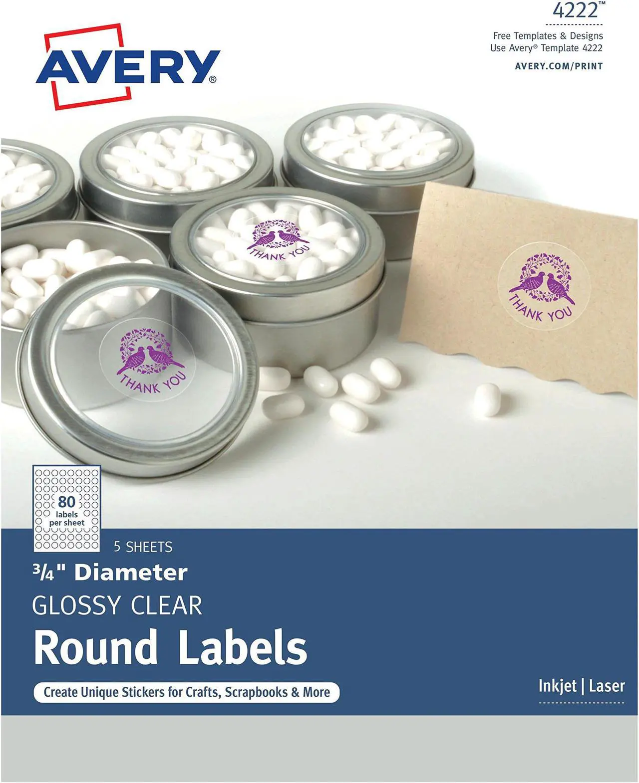 Alt view image 2 of 10 - Avery Printable Self-Adhesive Permanent 3/4" Round ID Labels 3/4"dia. Clear 400/Pk 4222