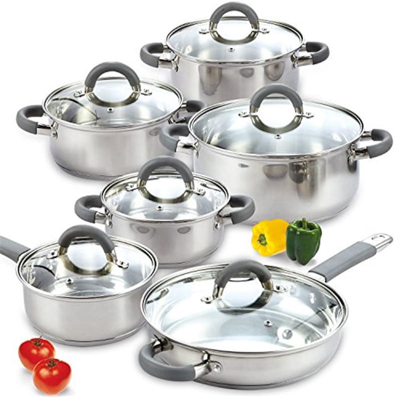 Cook N Home 02410 12 Piece Stainless Steel Cookware Set, Silver