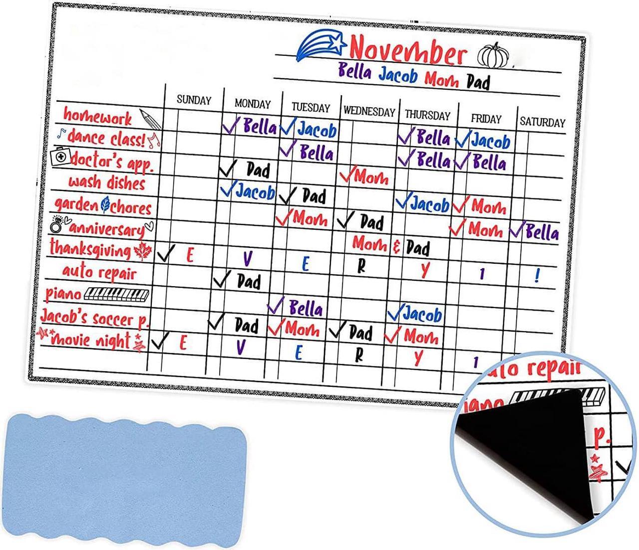 Alt view image 3 of 7 - Magnetic Dry Erase Board For Kids Chores Whiteboard Weekly Chore Chart 17X12''