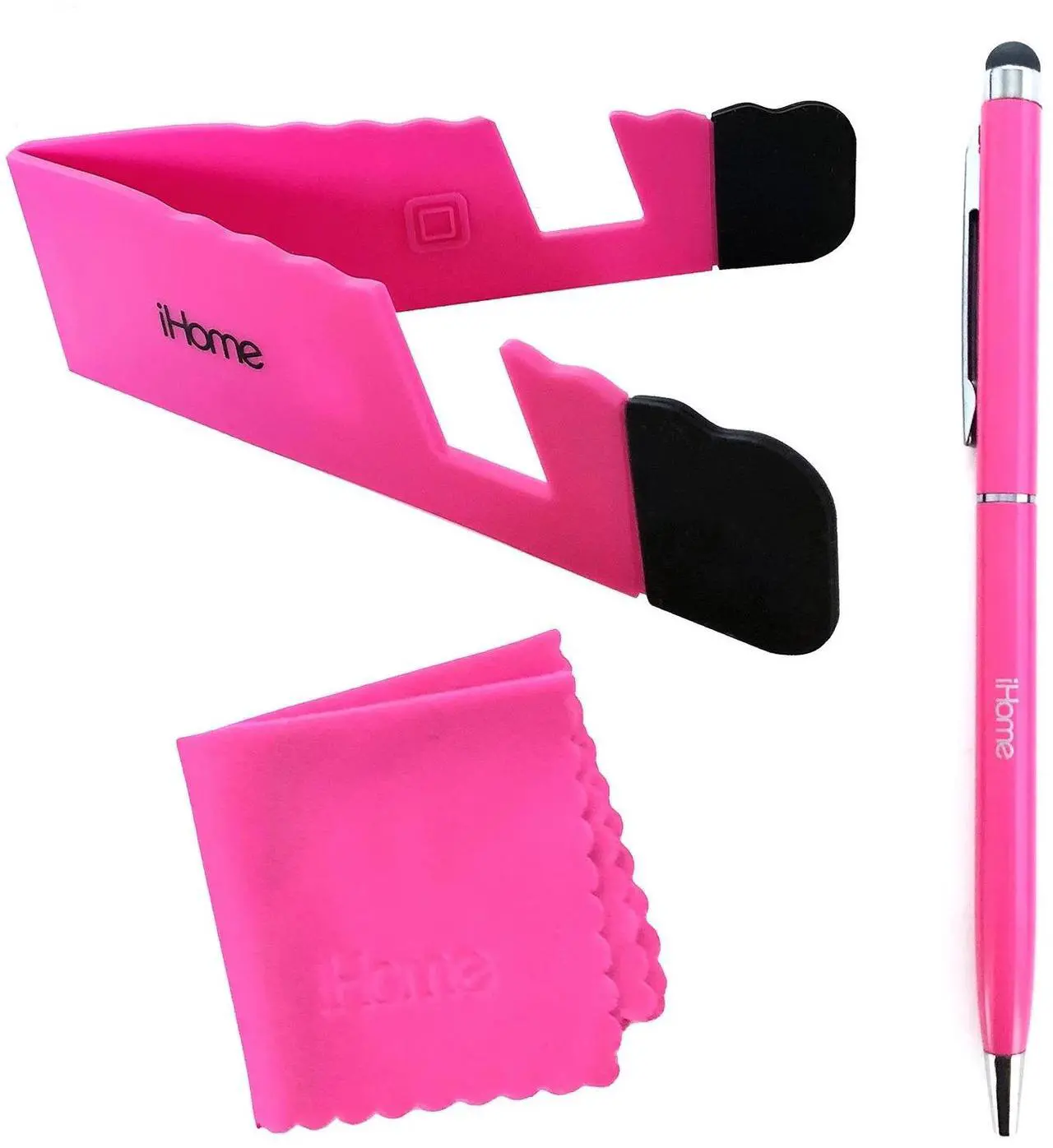 Main image of iHome Tablet and Smartphone 3-in-1 Microfiber Cloth, Stylus Pen & Stand Bundle - Pink