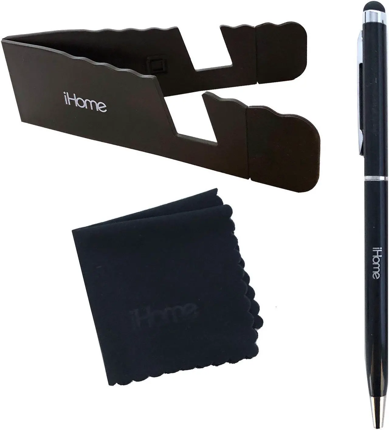 Main image of iHome Tablet and Smartphone 3-in-1 Microfiber Cloth, Stylus Pen & Stand Bundle - Black