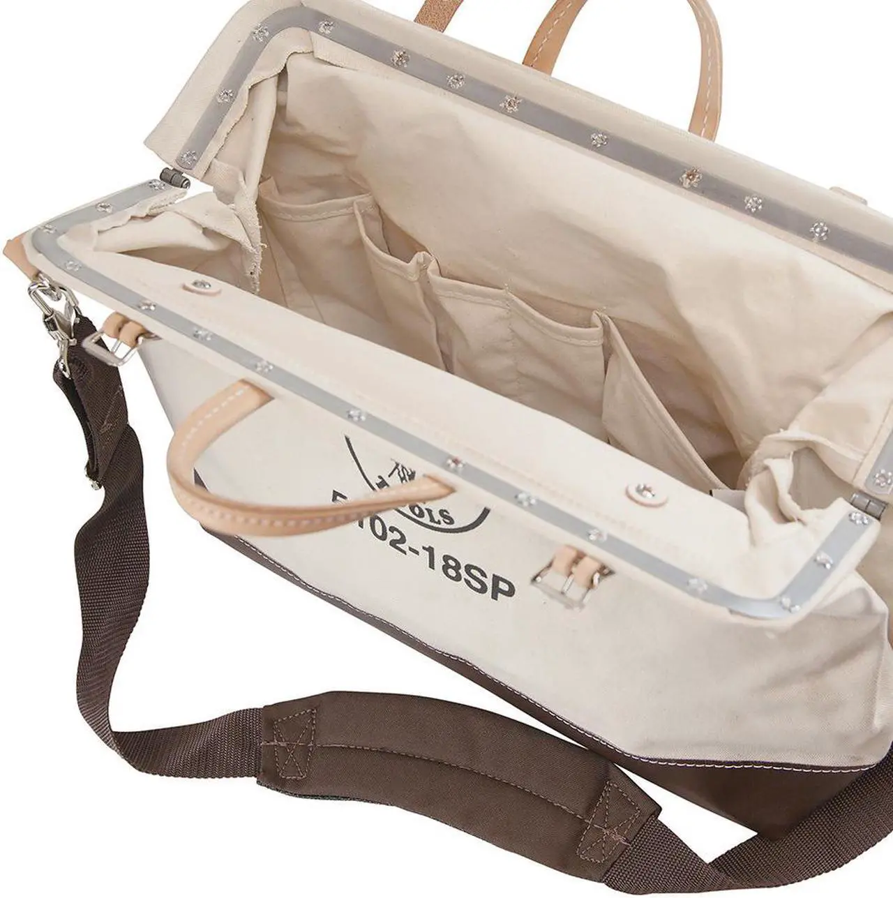 Alt view image 5 of 14 - KLEIN TOOLS 5102-18SP Tool Bag, Brown, Canvas, 13 Pockets