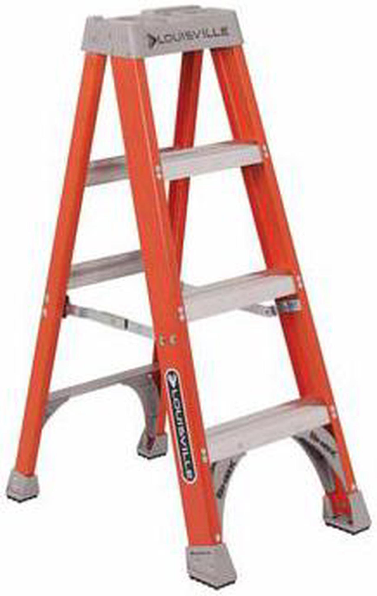 Alt view image 2 of 20 - Louisville Fiberglass Heavy Duty Step Ladder 50" 3-Step Orange FS1504
