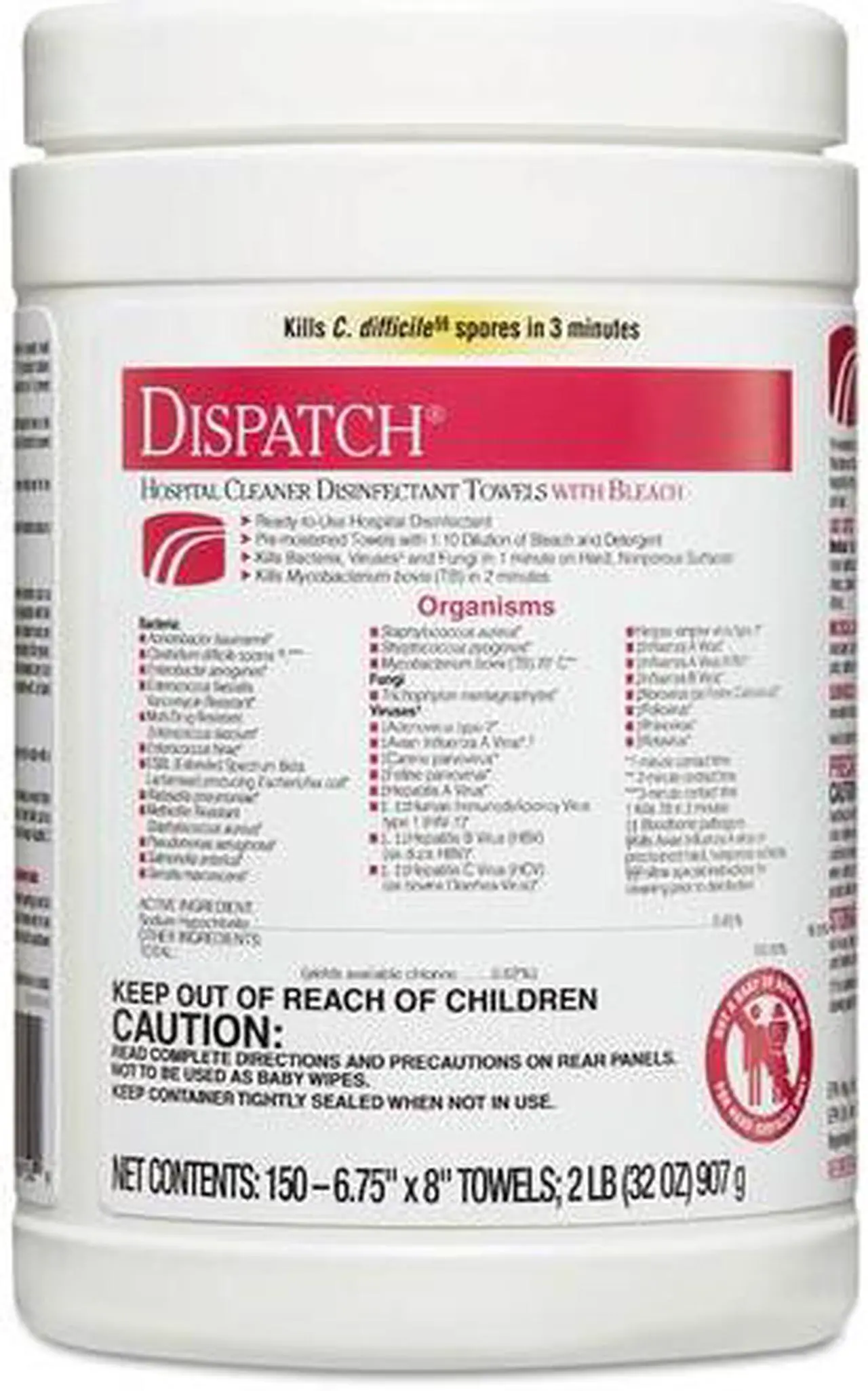 Alt view image 7 of 20 - Clorox CLO 69150 Dispatch Hospital Cleaner Disinfectant Towels with Bleach Wipes Canister (150 CT.)