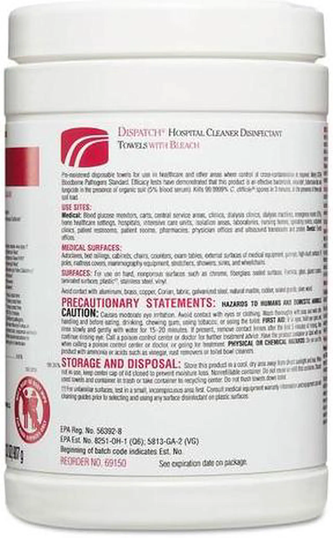 Alt view image 6 of 20 - Clorox CLO 69150 Dispatch Hospital Cleaner Disinfectant Towels with Bleach Wipes Canister (150 CT.)