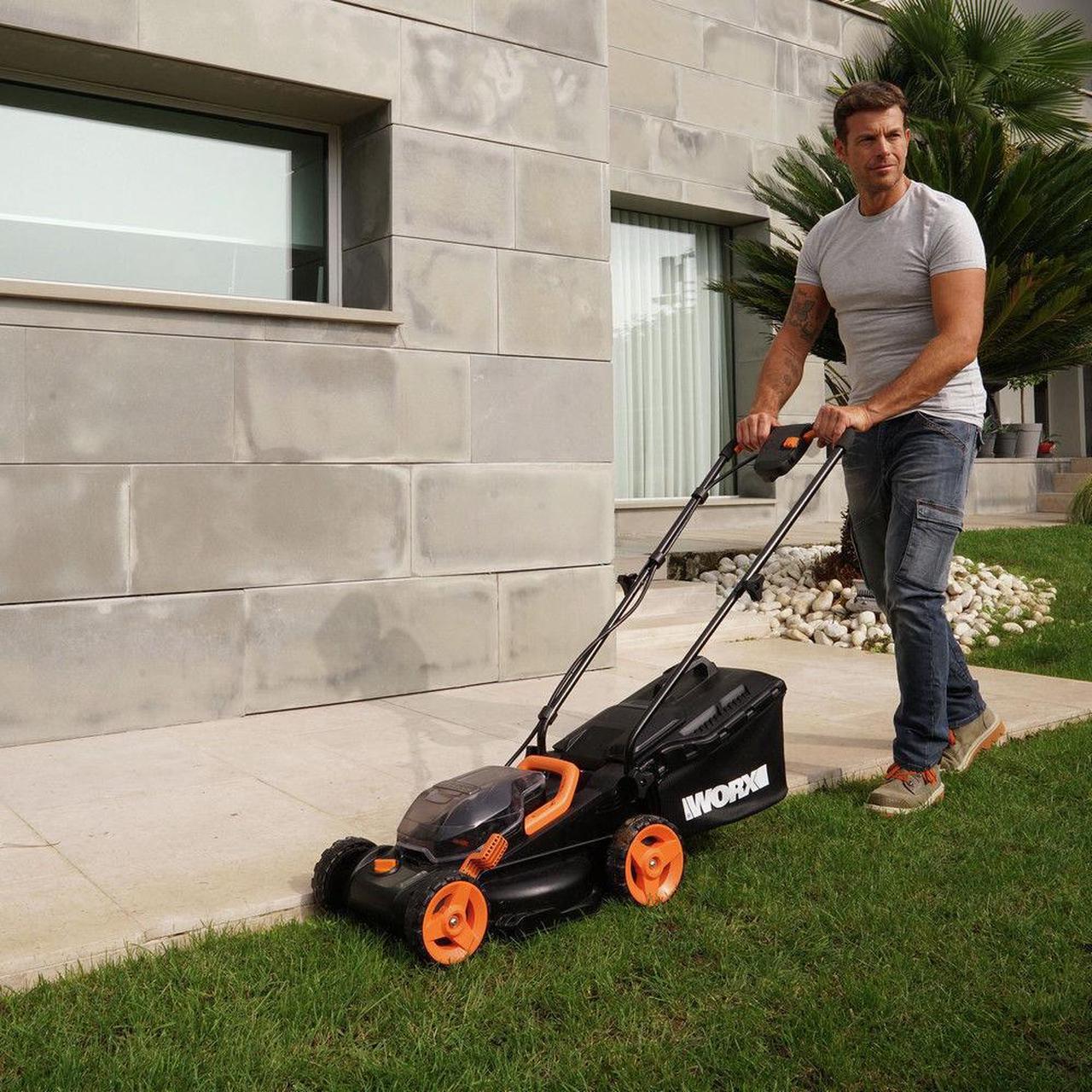Alt view image 4 of 17 - WORX - WG779 - Worx WG779 40V 14 Inch Power Share Cordless Intellicut Mulching Lawn Mower Kit