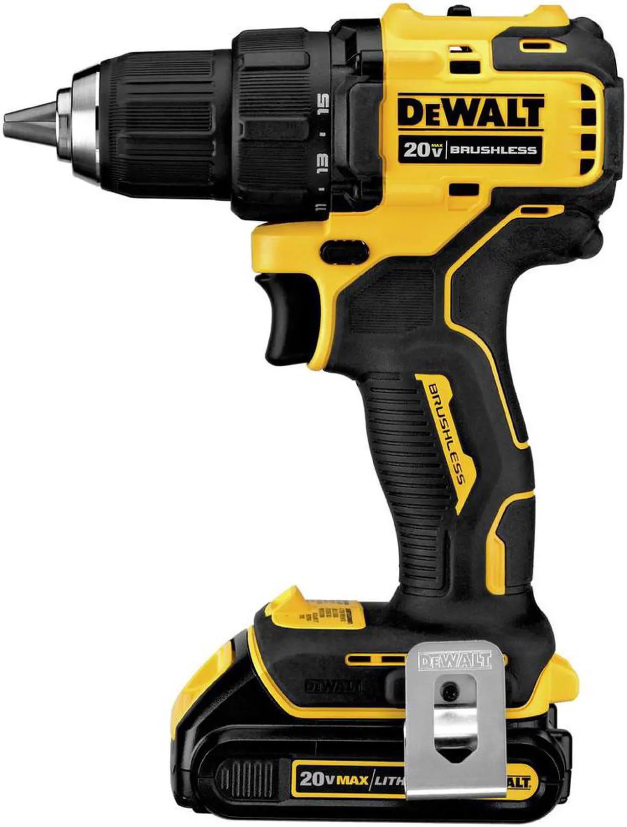 Alt view image 3 of 7 - Dewalt DCD708C2 20V MAX ATOMIC Brushless Compact Lithium-Ion 1/2 in. Cordless Drill Driver Kit with 2 Batteries