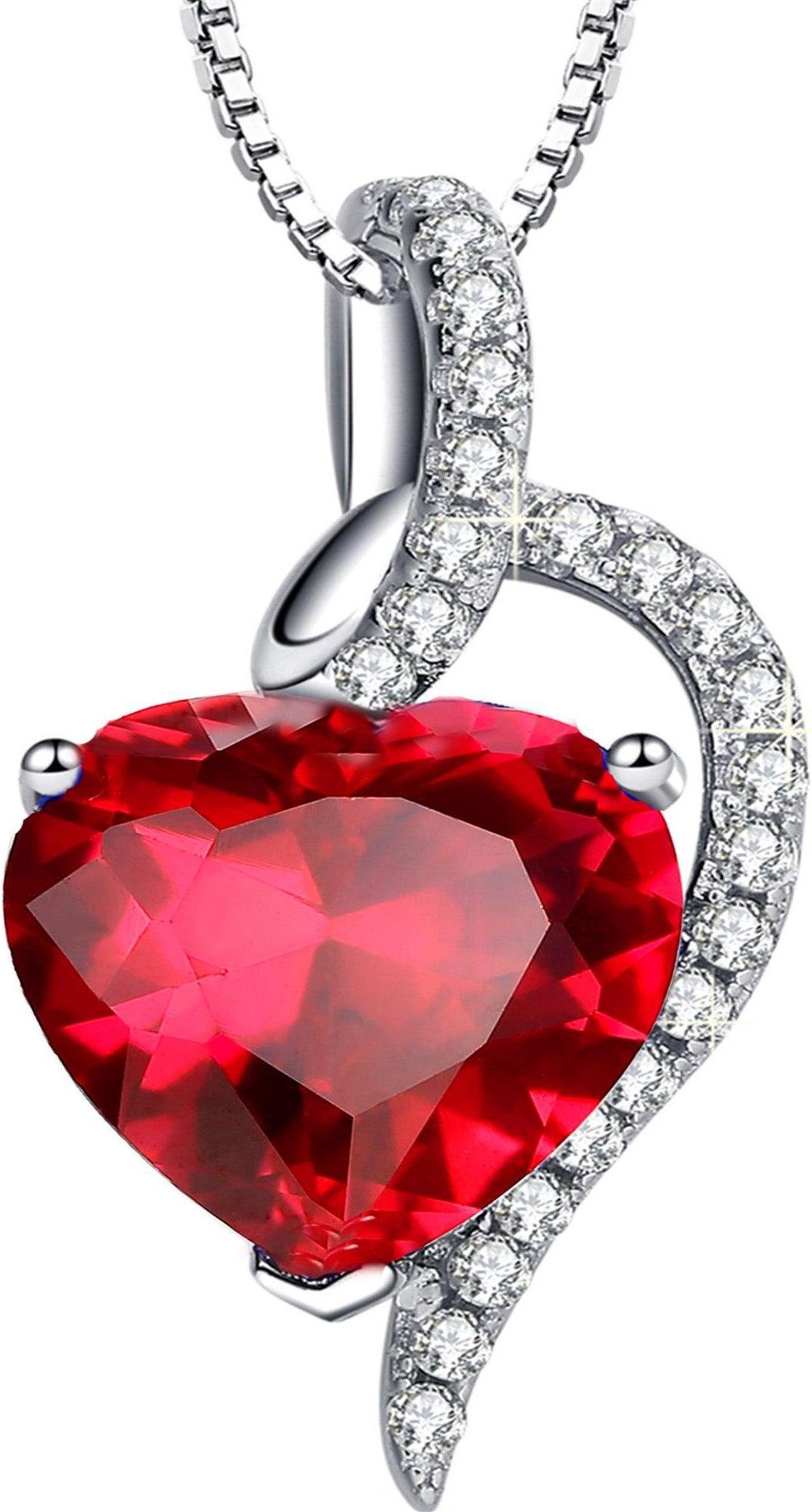 Main image of Mabella 925 Sterling Silver Simulated Blue Sapphire Heart Pendant Necklace, Birthday Gifts for Women