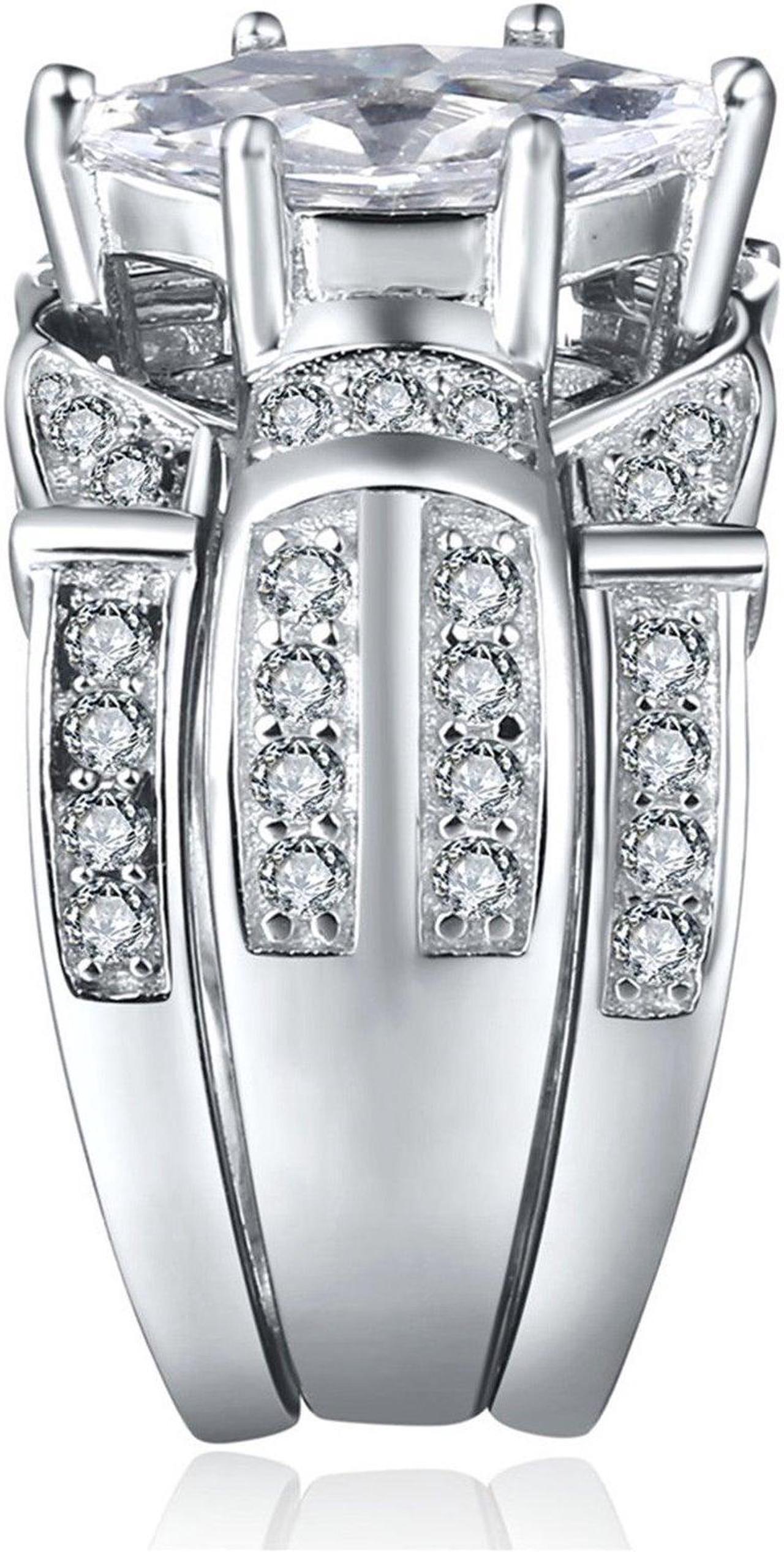 Alt view image 2 of 7 - Mabella Trio Sterling Silver Cubic Zirconia CZ Marquise Wedding Ring Set Anniversary for Women, Size 8