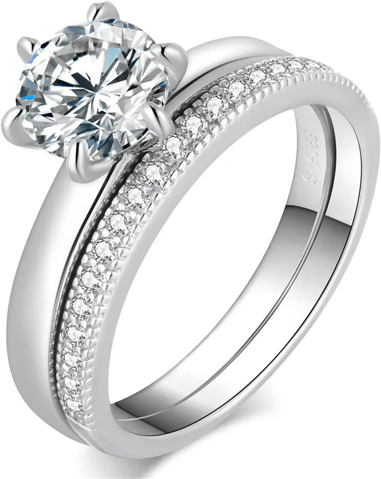 Main image of Mabella Cubic Zirconia Engagement Ring- AAA+ Round Cut 925 Sterling Silver Rings for Women - Classic, CZ Solitaire Engagement Ring- Cute Faux Wedding Rings, Promise Ring for Her