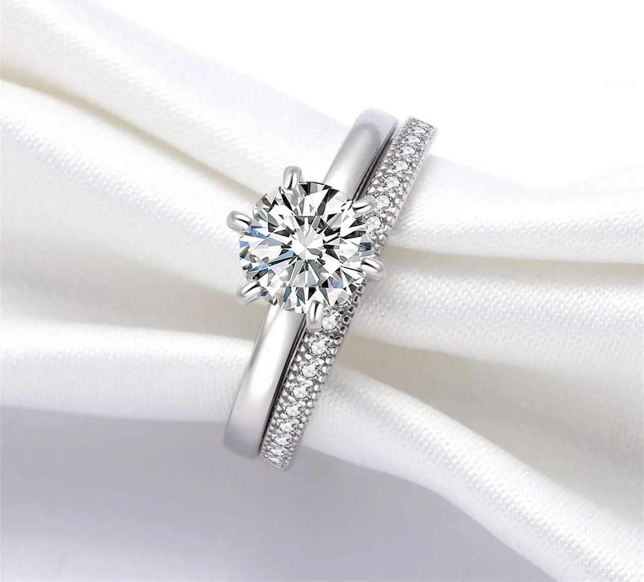 Alt view image 2 of 6 - Mabella Cubic Zirconia Engagement Ring- AAA+ Round Cut 925 Sterling Silver Rings for Women - Classic, CZ Solitaire Engagement Ring- Cute Faux Wedding Rings, Promise Ring for Her