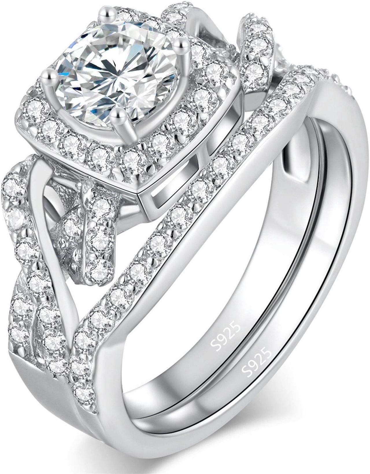 Main image of Mabella Infinity Wedding Rings Set for Women 925 Sterling Silver Cubic Zirconia Round Cut Halo CZ Eternity Engagement Bridal Set Gifts for Her