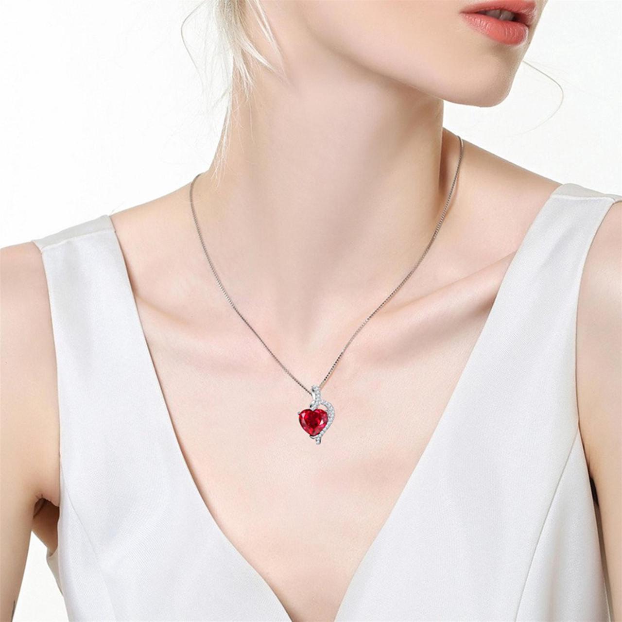 Alt view image 5 of 7 - Mabella 925 Sterling Silver Simulated Blue Sapphire Heart Pendant Necklace, Birthday Gifts for Women