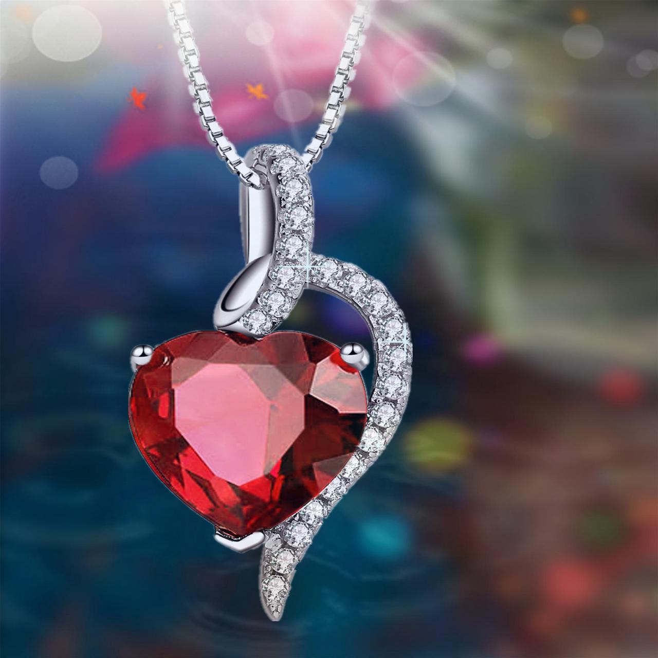 Alt view image 3 of 7 - Mabella 925 Sterling Silver Simulated Blue Sapphire Heart Pendant Necklace, Birthday Gifts for Women
