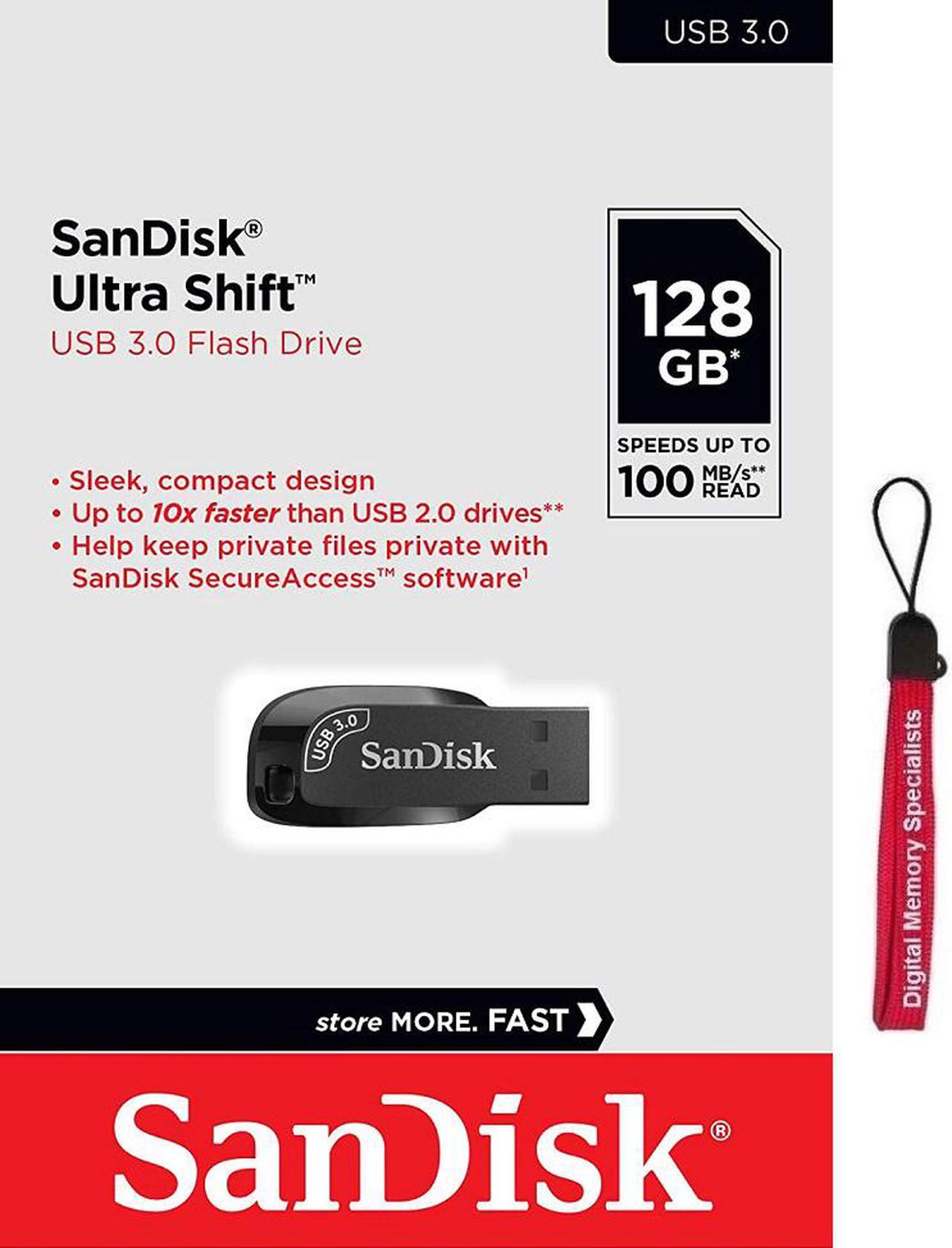 Main image of SanDisk 128GB Ultra Shift USB 3.0 SDCZ410 SD CZ410 128G Flash Drive, Speed Up to 100MB/s SDCZ410-128G-G46 with OEM USB Lanyard
