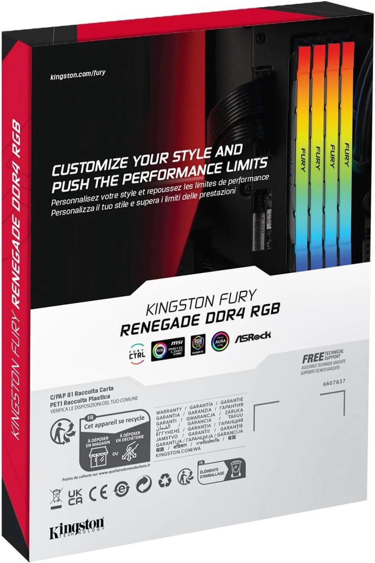 Alt view image 5 of 7 - Kingston Fury Renegade RGB 3600 32GB (2x16GB) 3600MT/s DDR4 CL16 DIMM (Kit of 2) 1Gx8 Desktop Gaming Memory - KF436C16RB12AK2/32