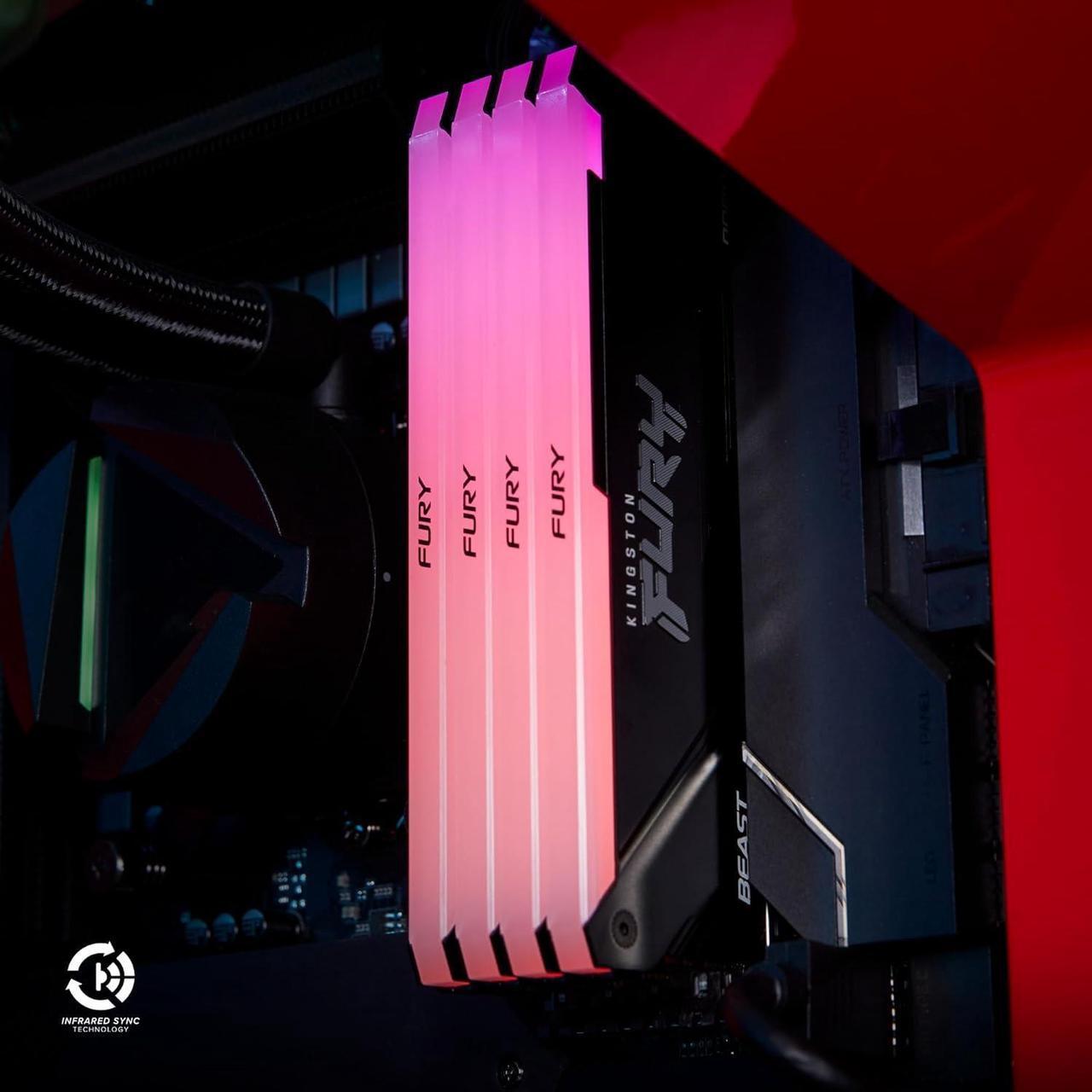 Alt view image 6 of 9 - Kingston FURY Beast RGB 128GB (4x32GB) 3200 3200MT/s DDR4 CL16 Desktop Memory Kit of 4, Intel XMP, AMD Ryzen, Plug n Play, RGB Infrared Syncing KF432C16BB2AK4/128