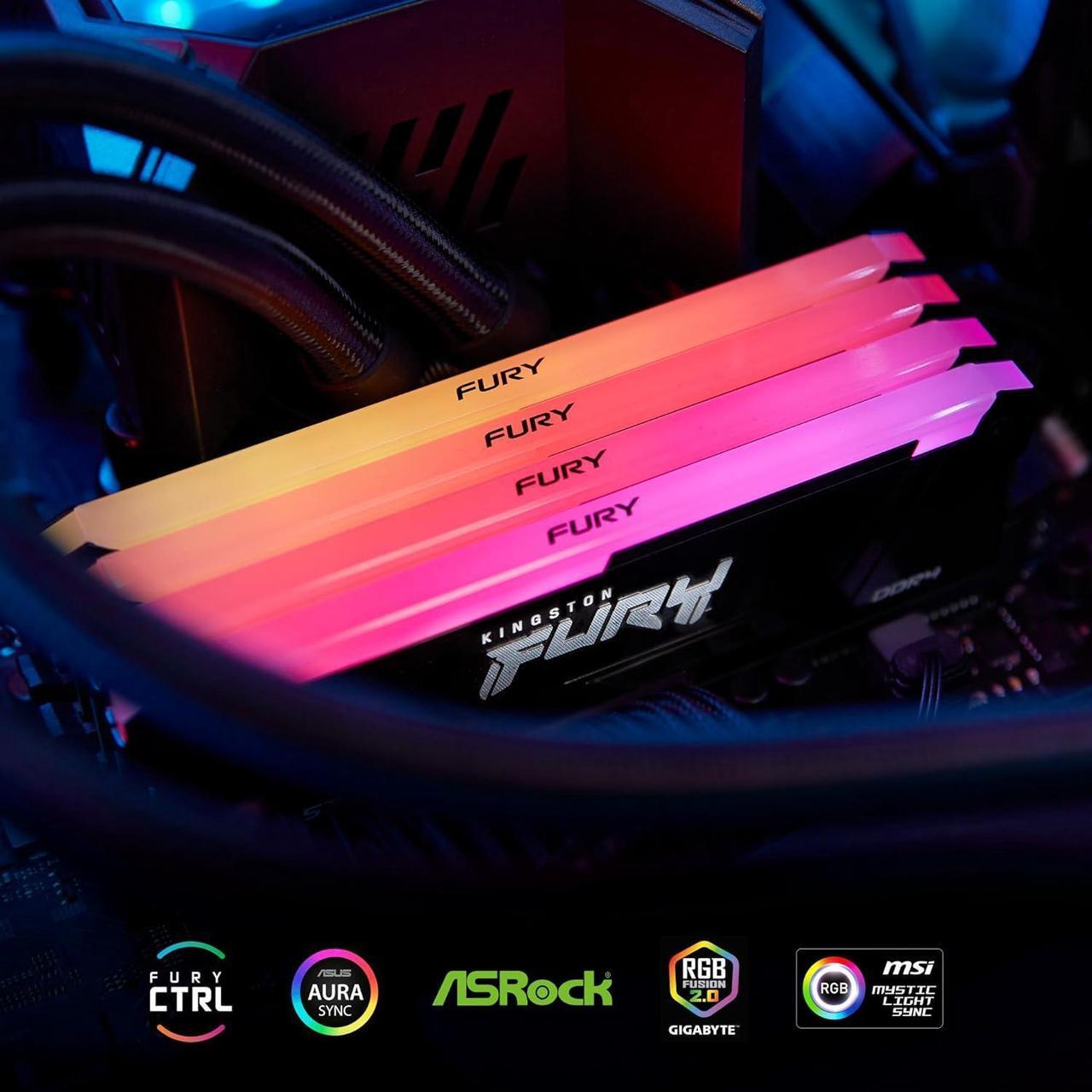 Alt view image 3 of 9 - Kingston FURY Beast RGB 128GB (4x32GB) 3200 3200MT/s DDR4 CL16 Desktop Memory Kit of 4, Intel XMP, AMD Ryzen, Plug n Play, RGB Infrared Syncing KF432C16BB2AK4/128