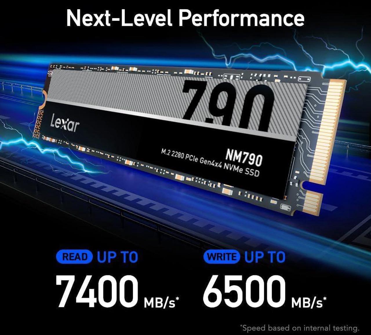 Alt view image 7 of 8 - Lexar 1TB NM790 SSD PCIe Gen4 NVMe M.2 2280 Internal Solid State Drive, Up to 7400/6500 MB/s Read/Write, Compatible with PS5, for Gamers and Creators, Black (LNM790X001T-RNNNU)
