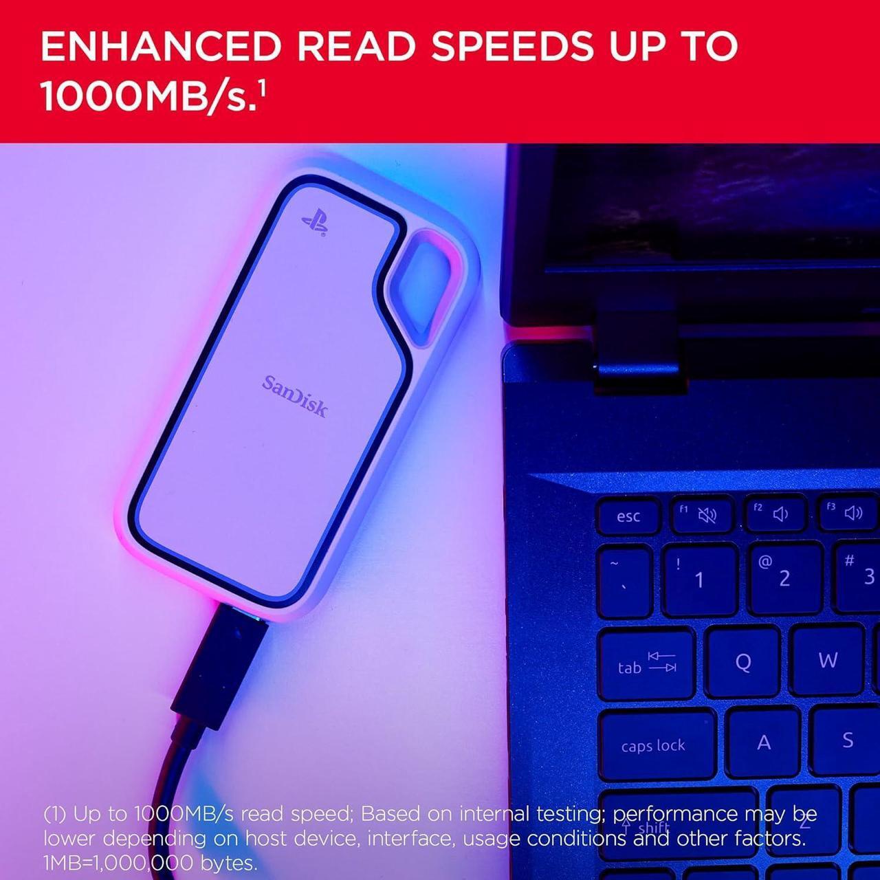 Alt view image 6 of 13 - SanDisk 2TB Extreme Portable SSD, Officially Licensed for PlayStation 5 Console and PC, up to 1000MB/s, USB-C, USB 3.2 Gen 2, Drop Protection External Solid State Drive SDSSDE62P-2T00-G25