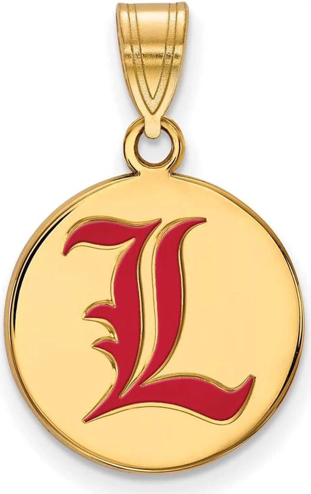 Main image of NCAA 14k Gold Plated Silver U of Louisville Medium Enamel Disc Pendant