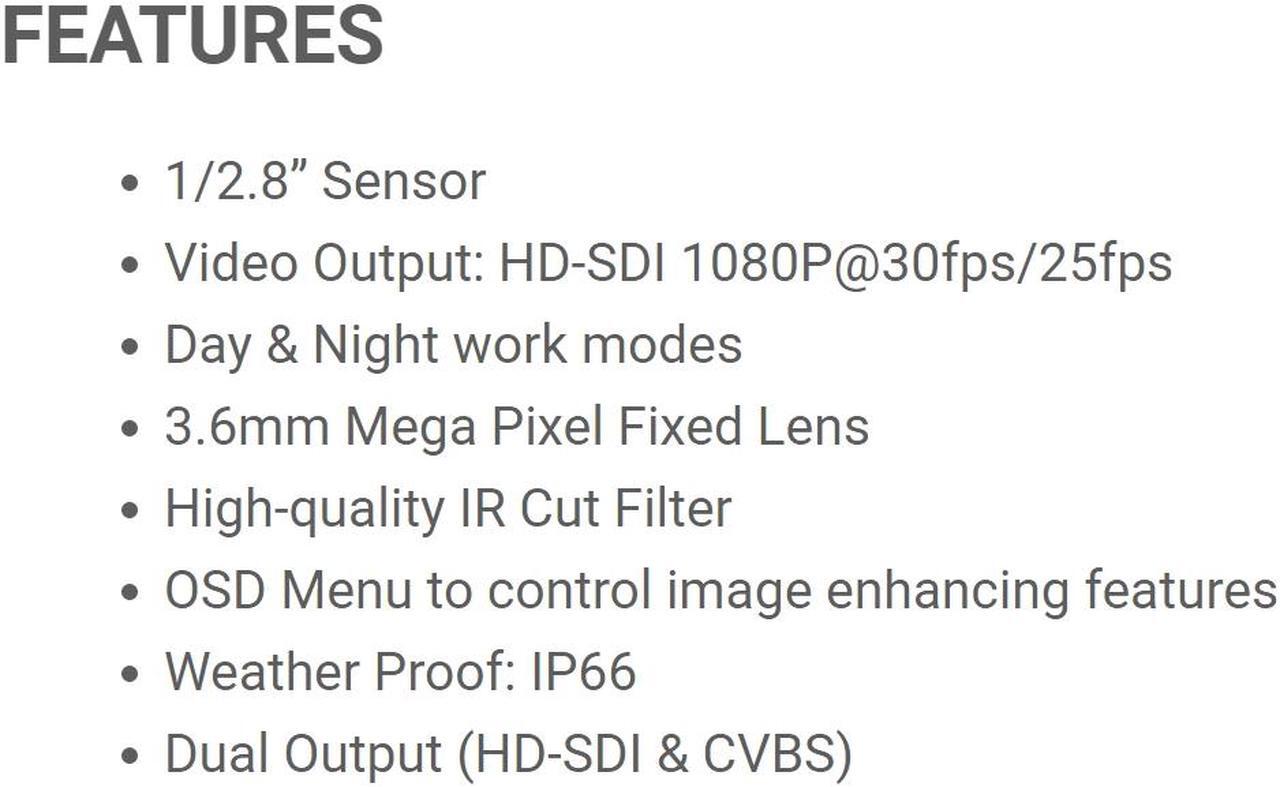 Alt view image 2 of 4 - Eyemax XIR 1212W HD-SDI 1080p (2MP) IR Bullet Camera with Fixed Lens & 24 IR LED & OSD