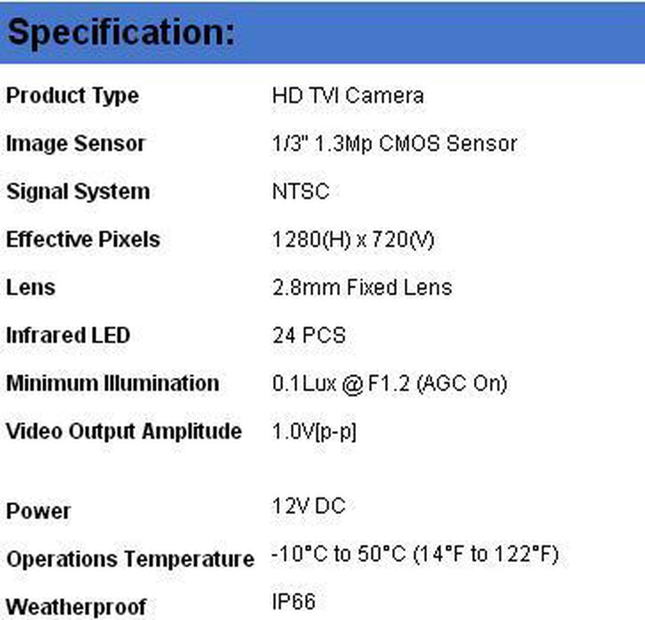 Alt view image 3 of 3 - 1.3 Mega Pixel Image Resolution BL-TVI-IRD1M24-W-2.8MM 2.8mm Fixed Lens 12V DC 24 IR NTSC