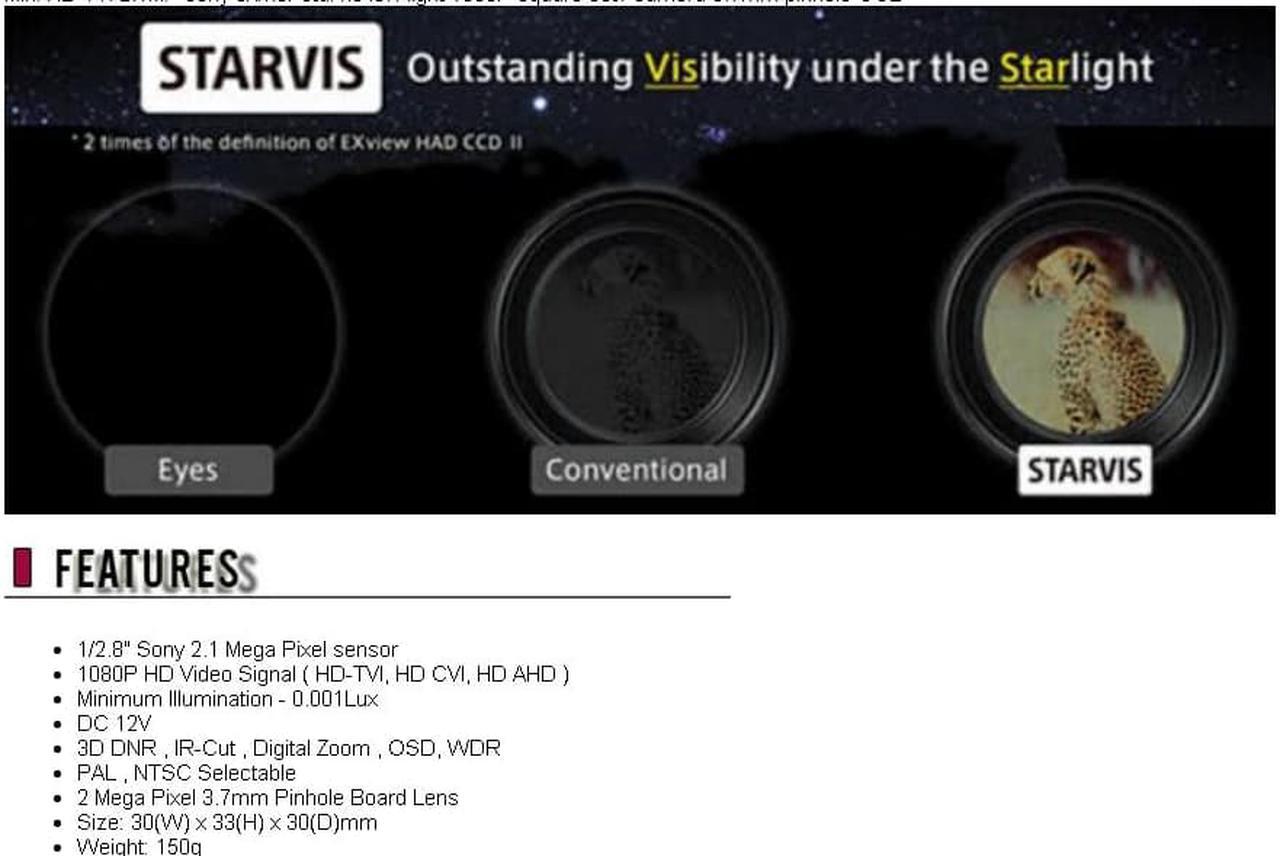 Alt view image 5 of 6 - Mini HD AHD 2.1MP sony exmor starvis low light 1080P square cctv camera 3.7mm pinhole OSD 4 in 1