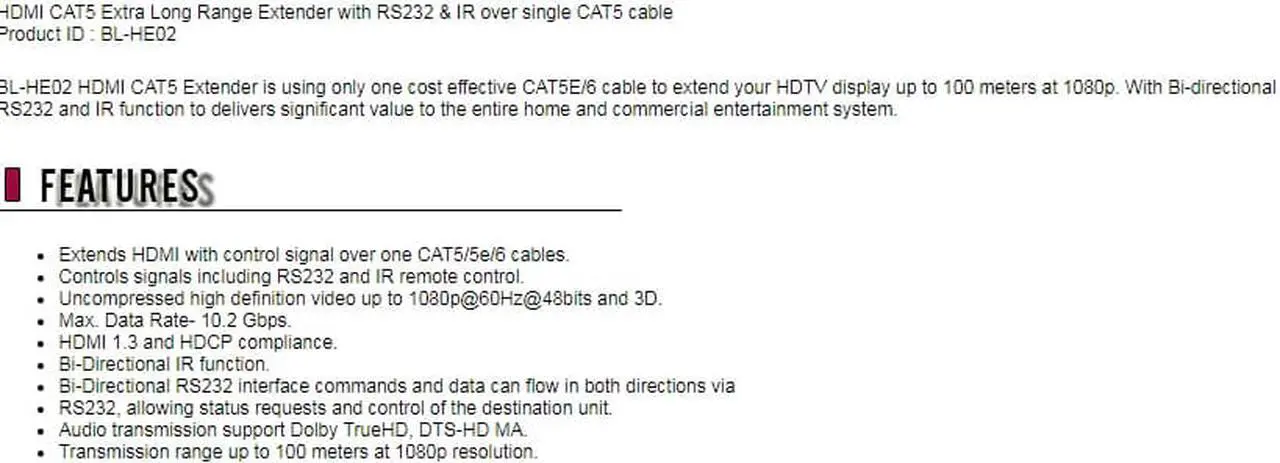 Alt view image 6 of 6 - HDMI CAT5 Extra Long Range Extender with RS232 & IR over single CAT5 cable