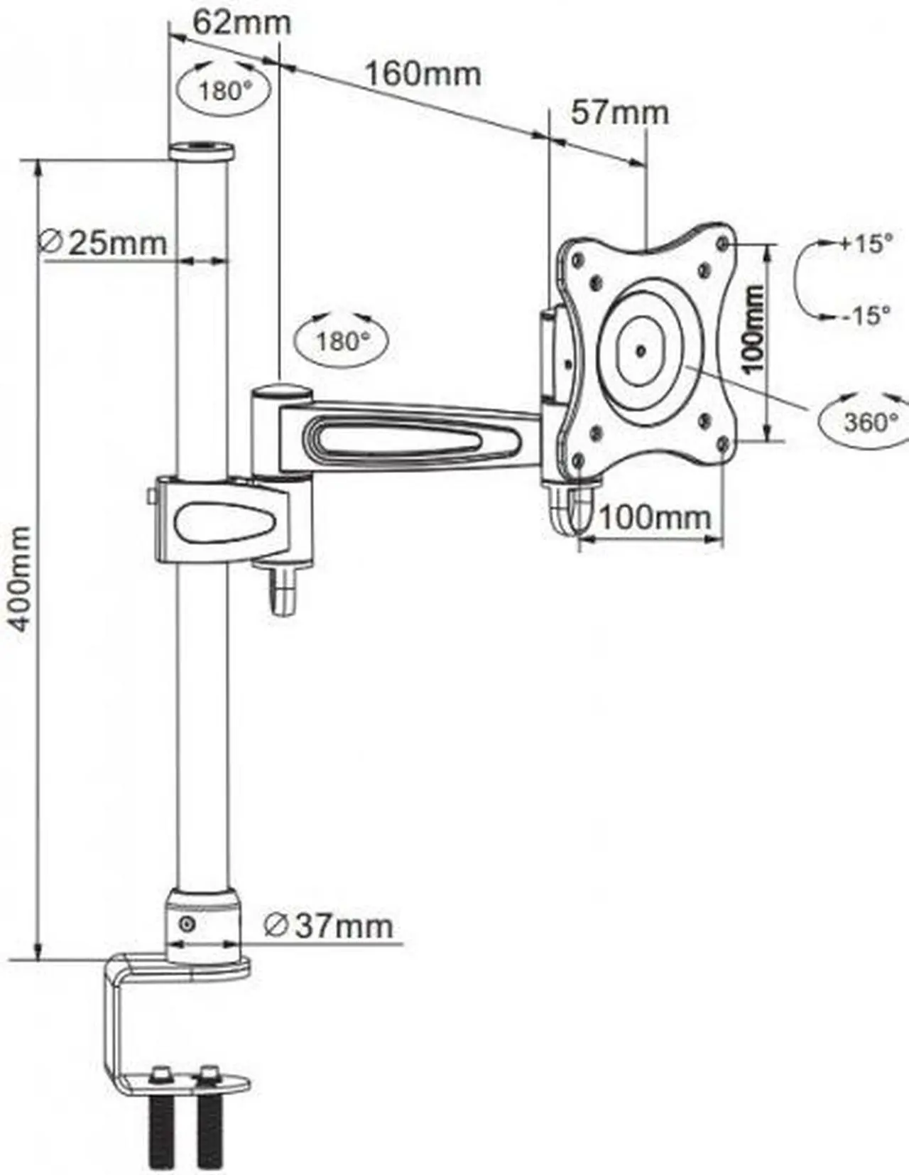 Alt view image 2 of 3 - Adjustable Tilting Desk Mount Bracket for LCD LED (Max 33Lbs, 10~23 inch)