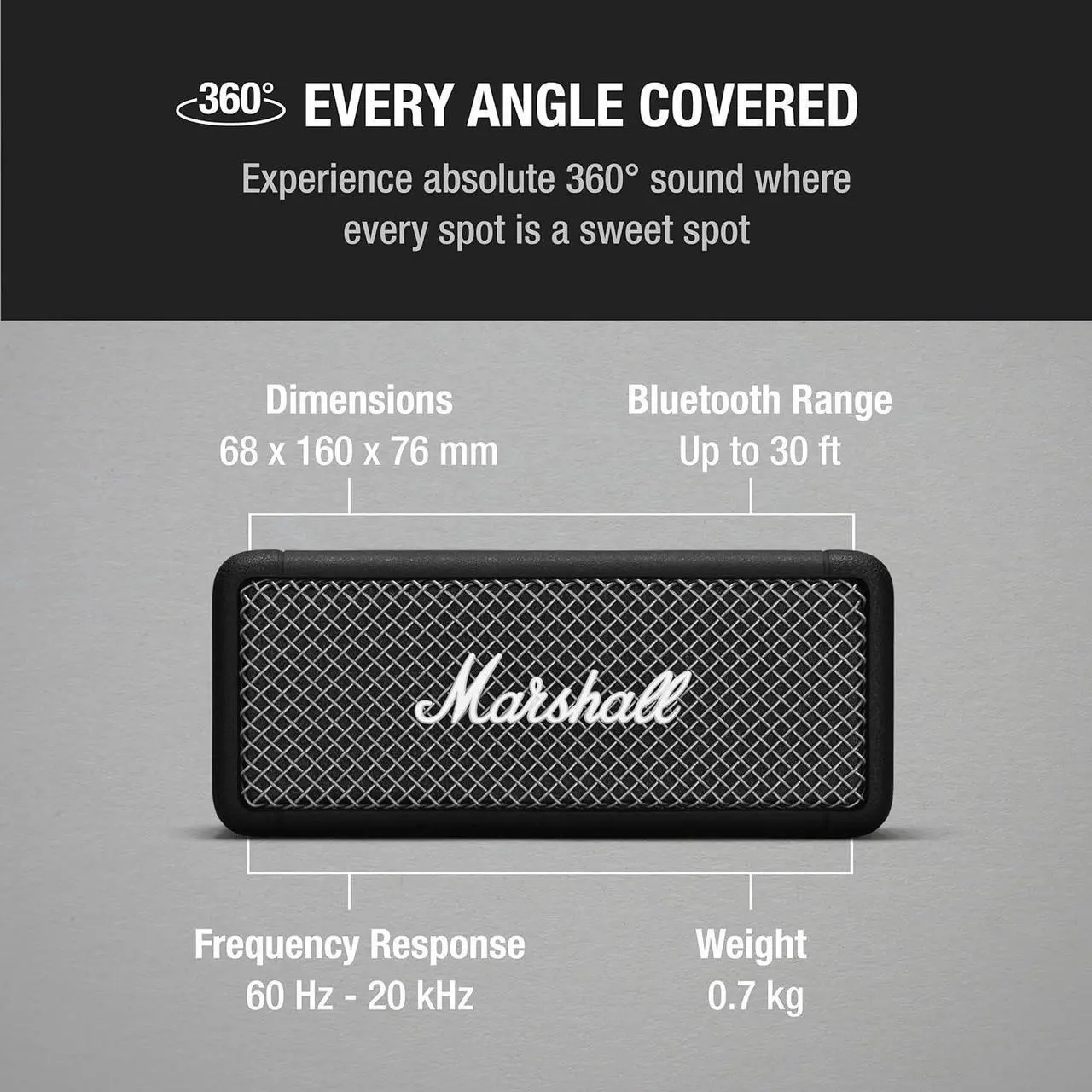 Alt view image 6 of 6 - Marshall Emberton Portable Bluetooth Speaker - Black - 1001908