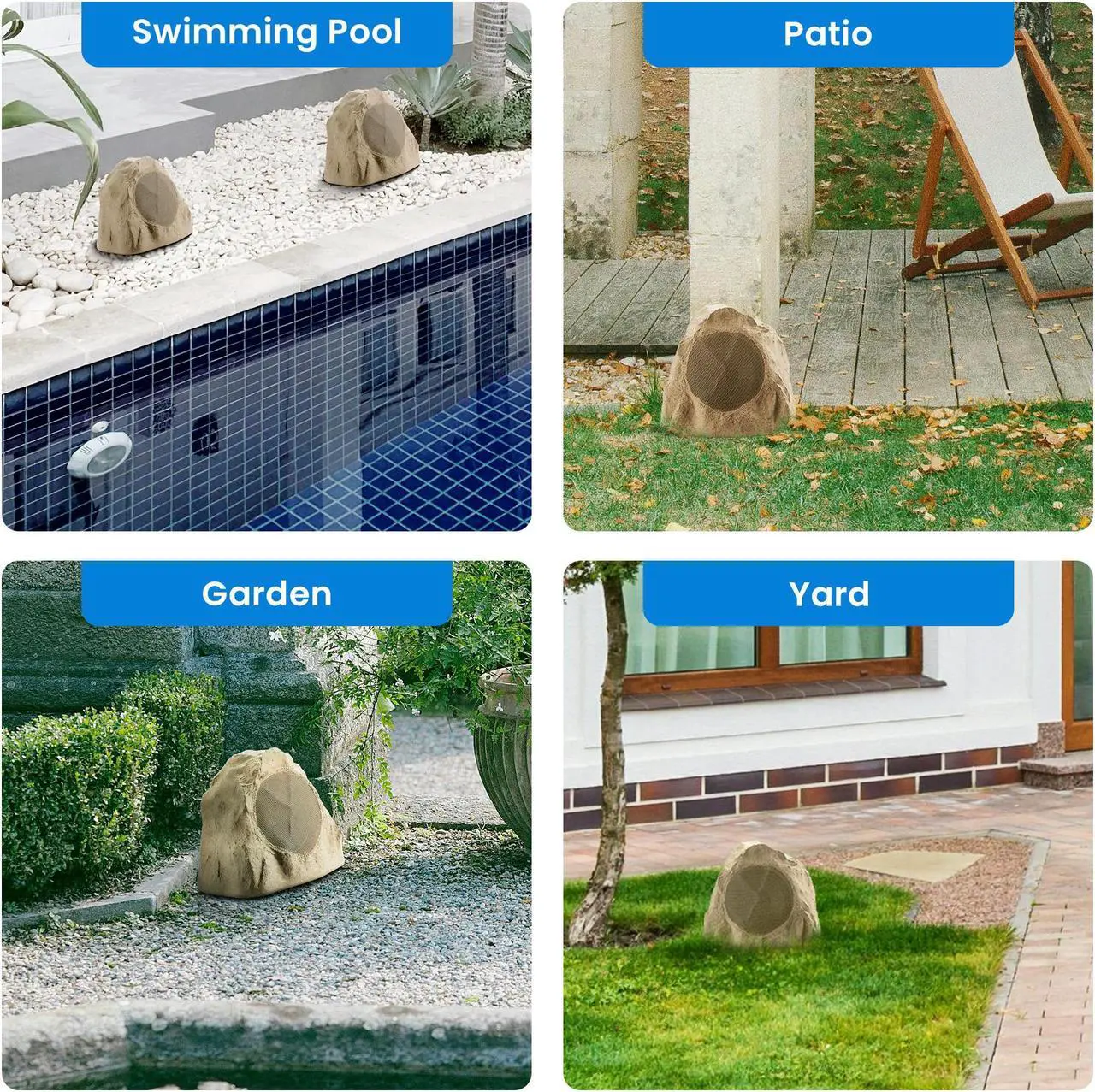Alt view image 5 of 7 - Theater Solutions 12R8S Outdoor Sandstone 8" Rock 12 Speaker Set for Deck Pool Spa Yard Garden