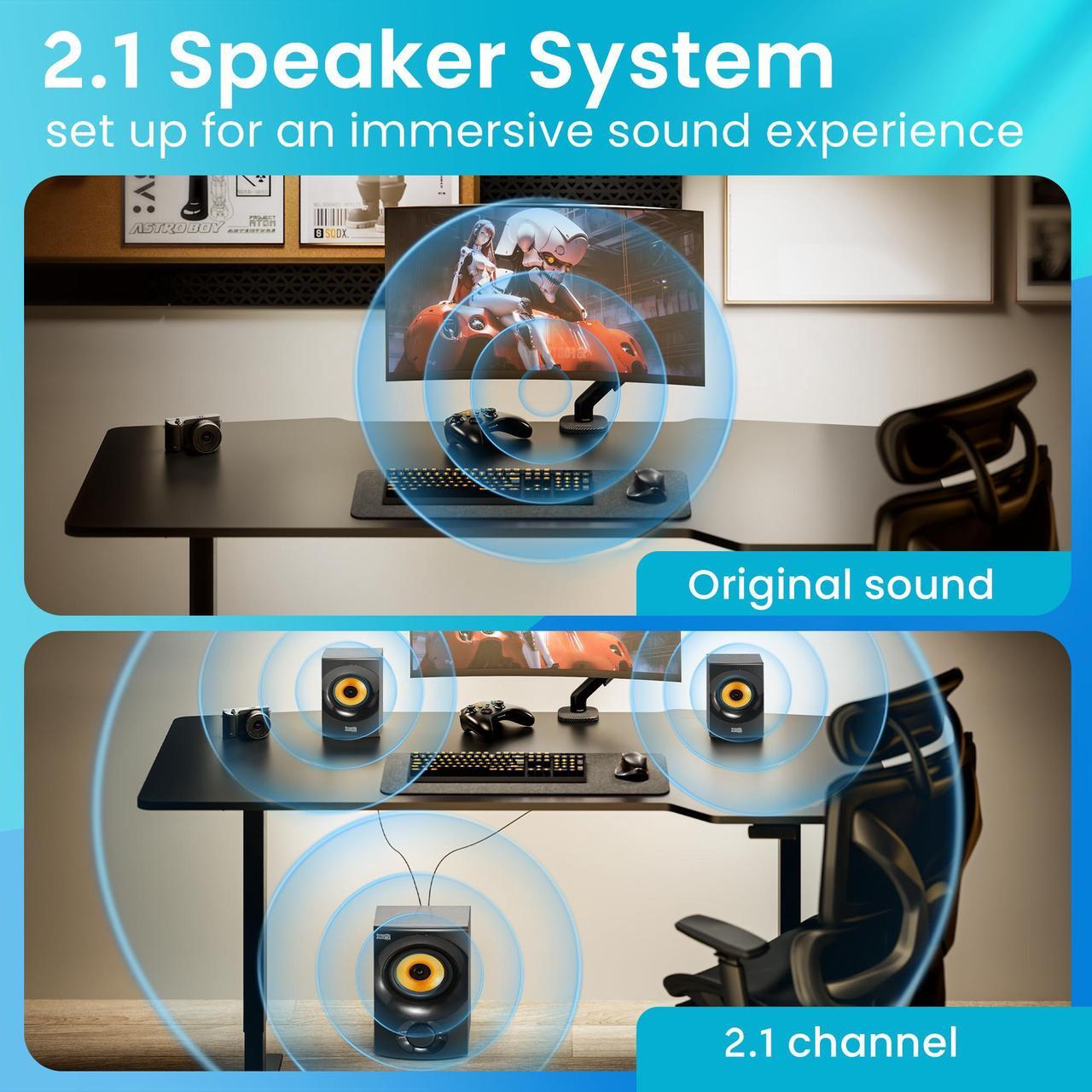 Alt view image 3 of 7 - Acoustic Audio by Goldwood Bluetooth 2.1 Speaker System 2.1-Channel Home Theater Speaker System, with Optical/Aux/USB/SD Inputs Black (AA2170)