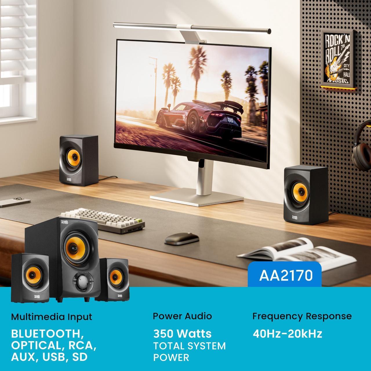 Alt view image 2 of 7 - Acoustic Audio by Goldwood Bluetooth 2.1 Speaker System 2.1-Channel Home Theater Speaker System, with Optical/Aux/USB/SD Inputs Black (AA2170)