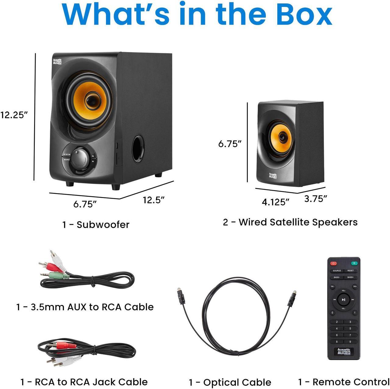 Alt view image 6 of 7 - Acoustic Audio by Goldwood Bluetooth 2.1 Speaker System 2.1-Channel Home Theater Speaker System, with Optical/Aux/USB/SD Inputs Black (AA2170)