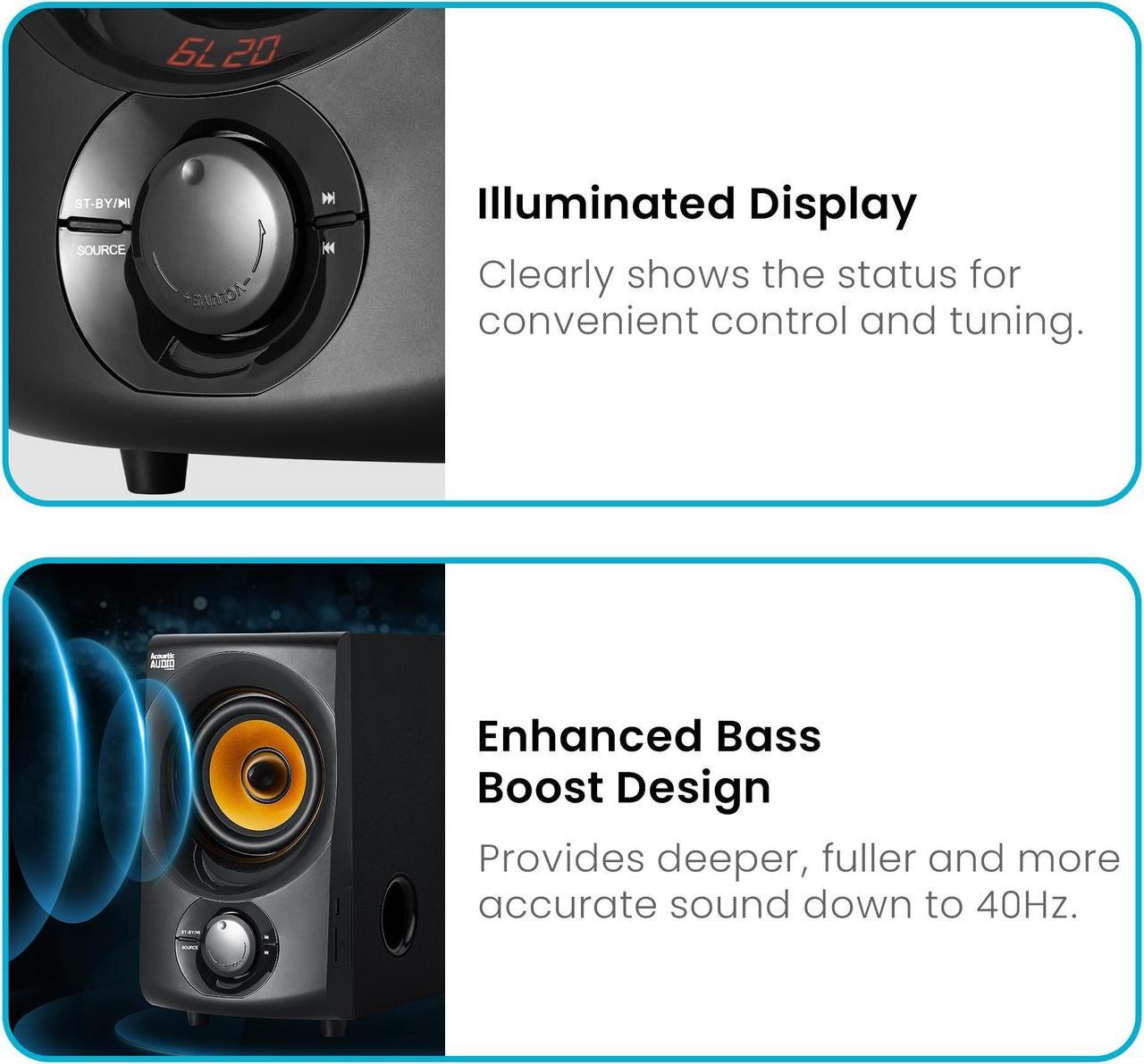 Alt view image 7 of 7 - Acoustic Audio by Goldwood Bluetooth 2.1 Speaker System 2.1-Channel Home Theater Speaker System, with Optical/Aux/USB/SD Inputs Black (AA2170)