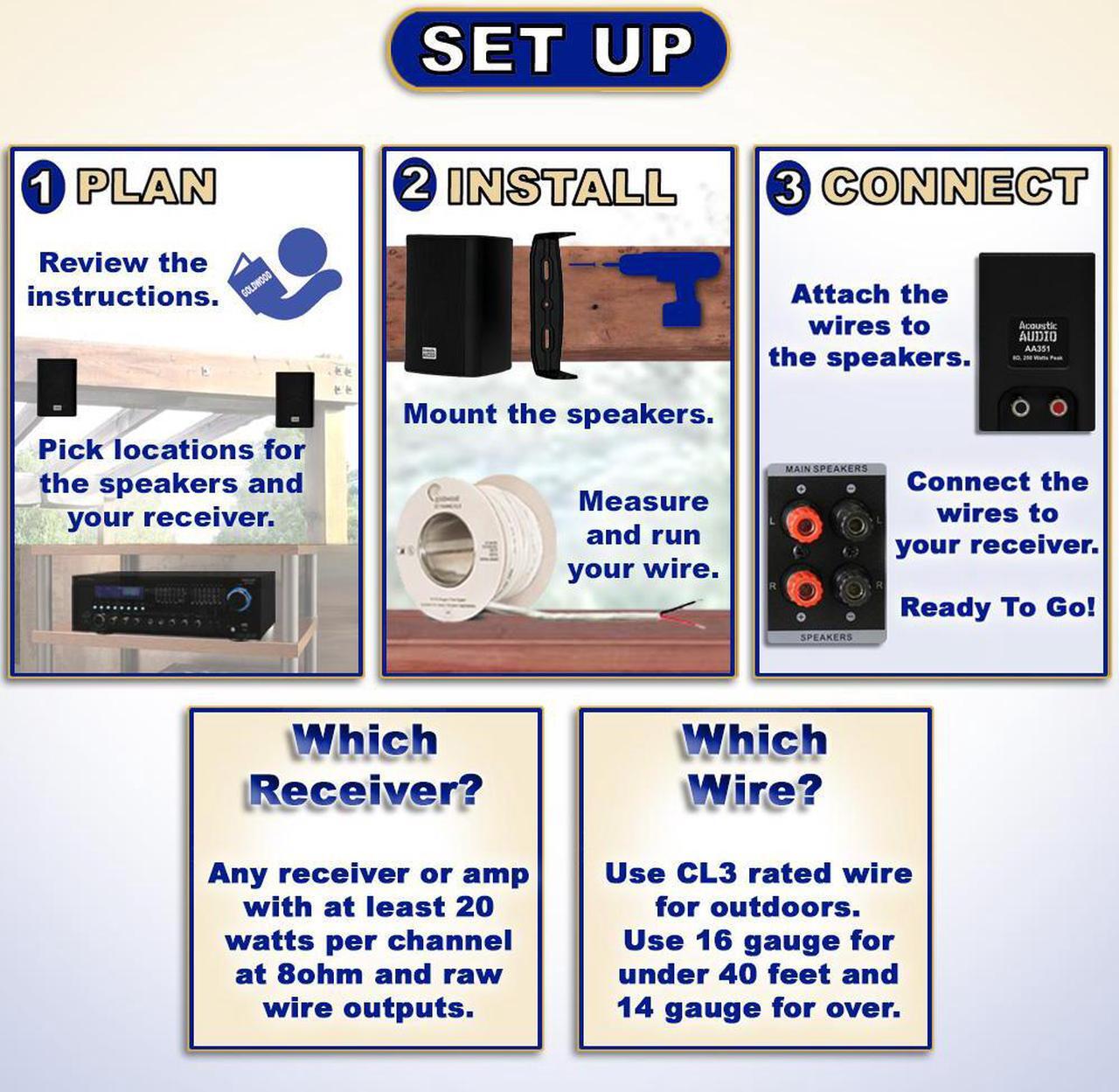 Alt view image 3 of 6 - Acoustic Audio AA351B Indoor Outdoor 2 Way Black Speakers 2000 Watt 4 Pair Pack AA351B-4Pr