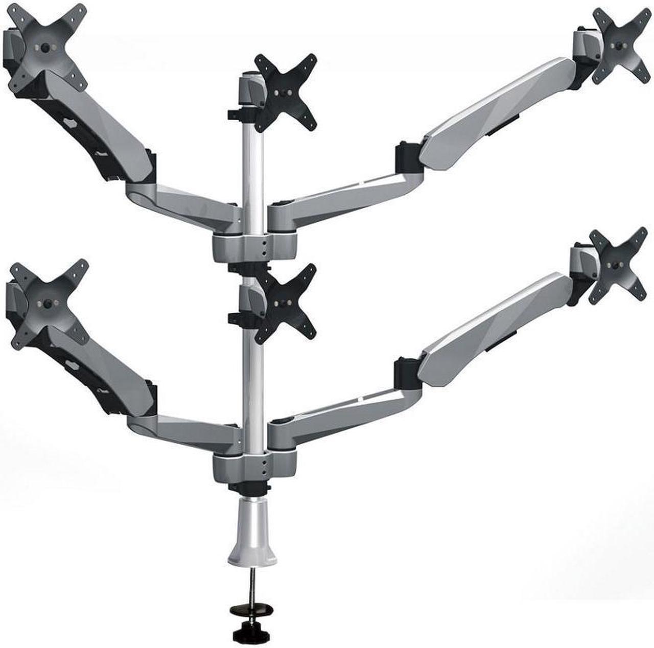 Cotytech Six Monitor Desk Mount Spring Arm (4) Quick Release With 27.6" Pole 2-in-1 Base