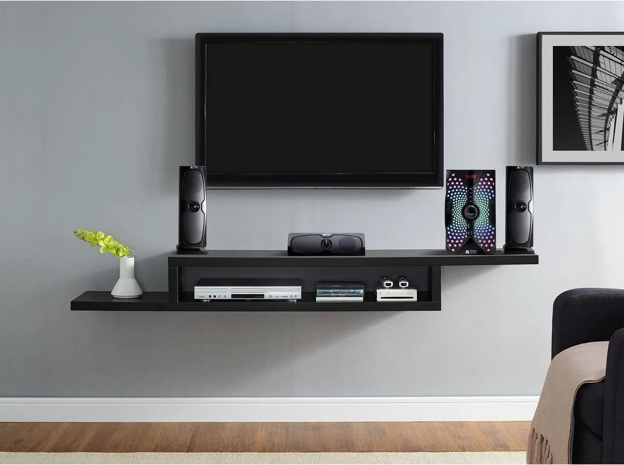 Alt view image 4 of 6 - Frisby Audio 125 Watt Home Theater 5.1 Surround Sound Speaker System with Subwoofer, Bluetooth Wireless Streaming from Devices & Media Reader, RGB LED Pulse Lighting, Digital Optical Input  Black