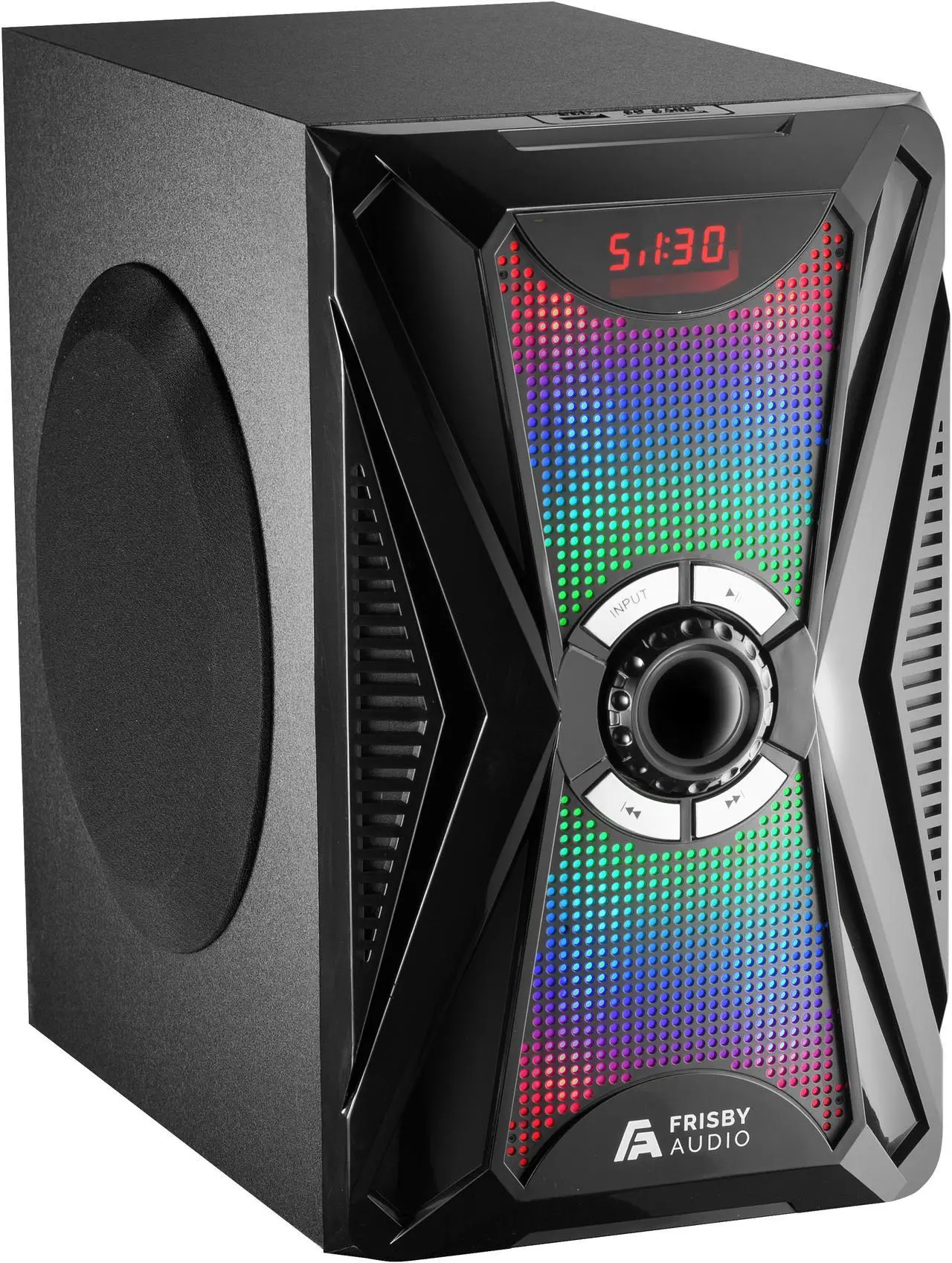 Alt view image 2 of 7 - Frisby Audio 125 Watt Home Theater 5.1 Surround Sound Speaker System with Subwoofer, Bluetooth Wireless Streaming from Devices & Media Reader, RGB LED Pulse Lighting, Digital Optical Input – Black