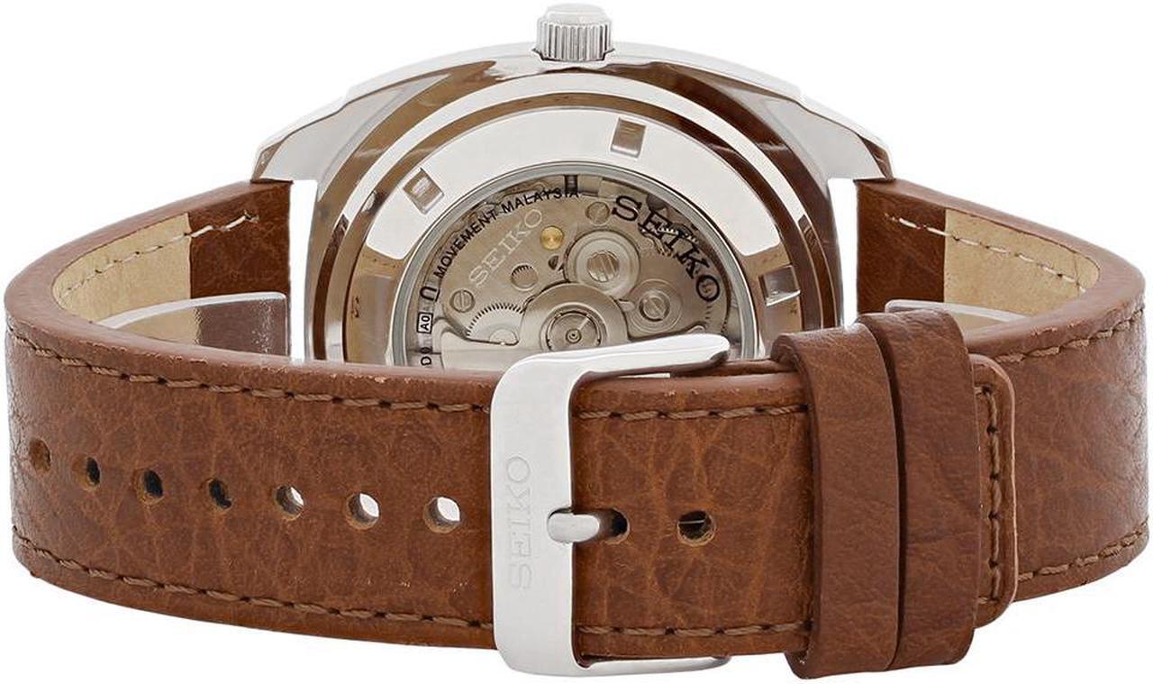 Alt view image 7 of 9 - Seiko Men's SNKN37 Stainless Steel Automatic Self-Wind Watch with Brown Leather Band