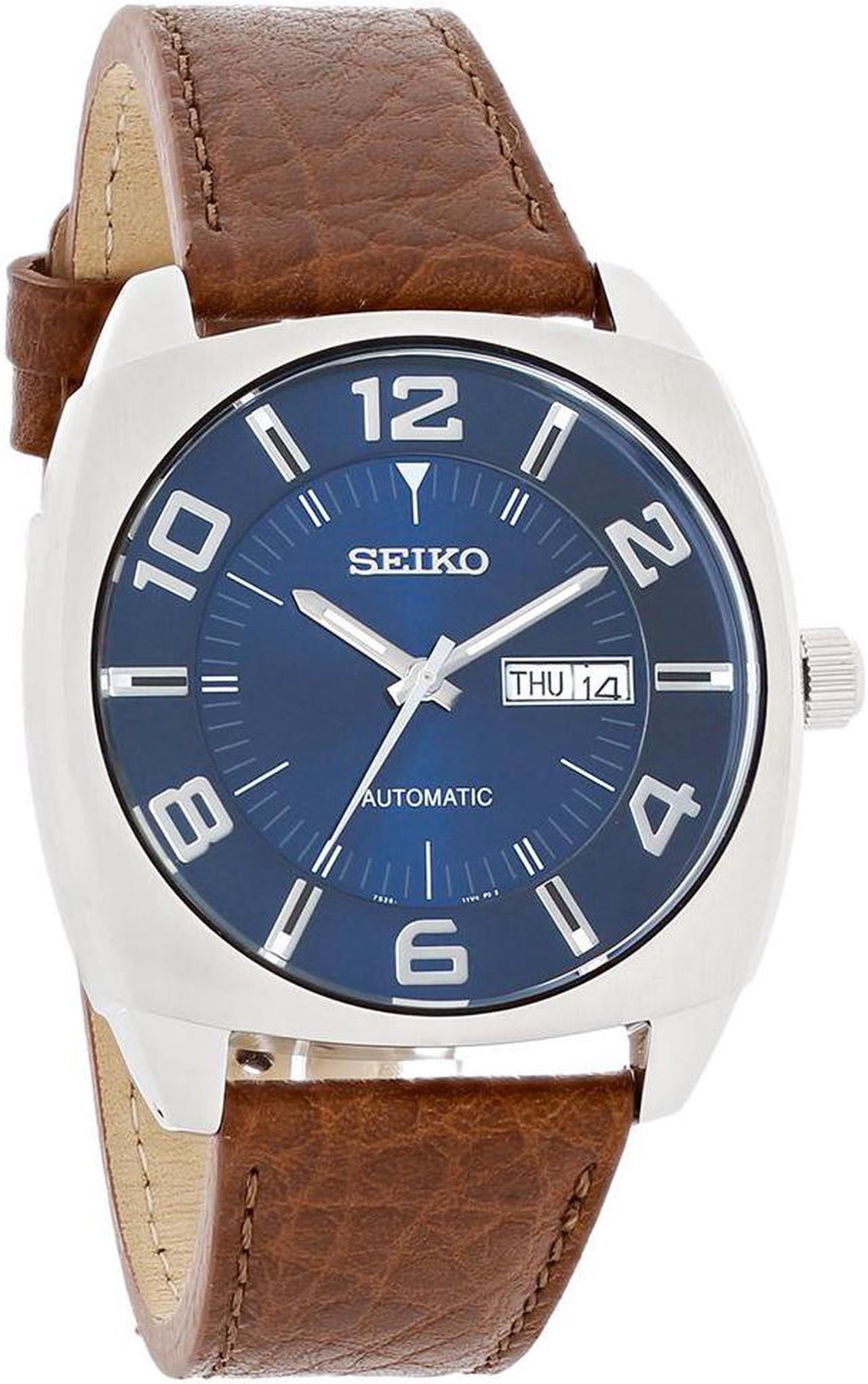 Alt view image 6 of 9 - Seiko Men's SNKN37 Stainless Steel Automatic Self-Wind Watch with Brown Leather Band