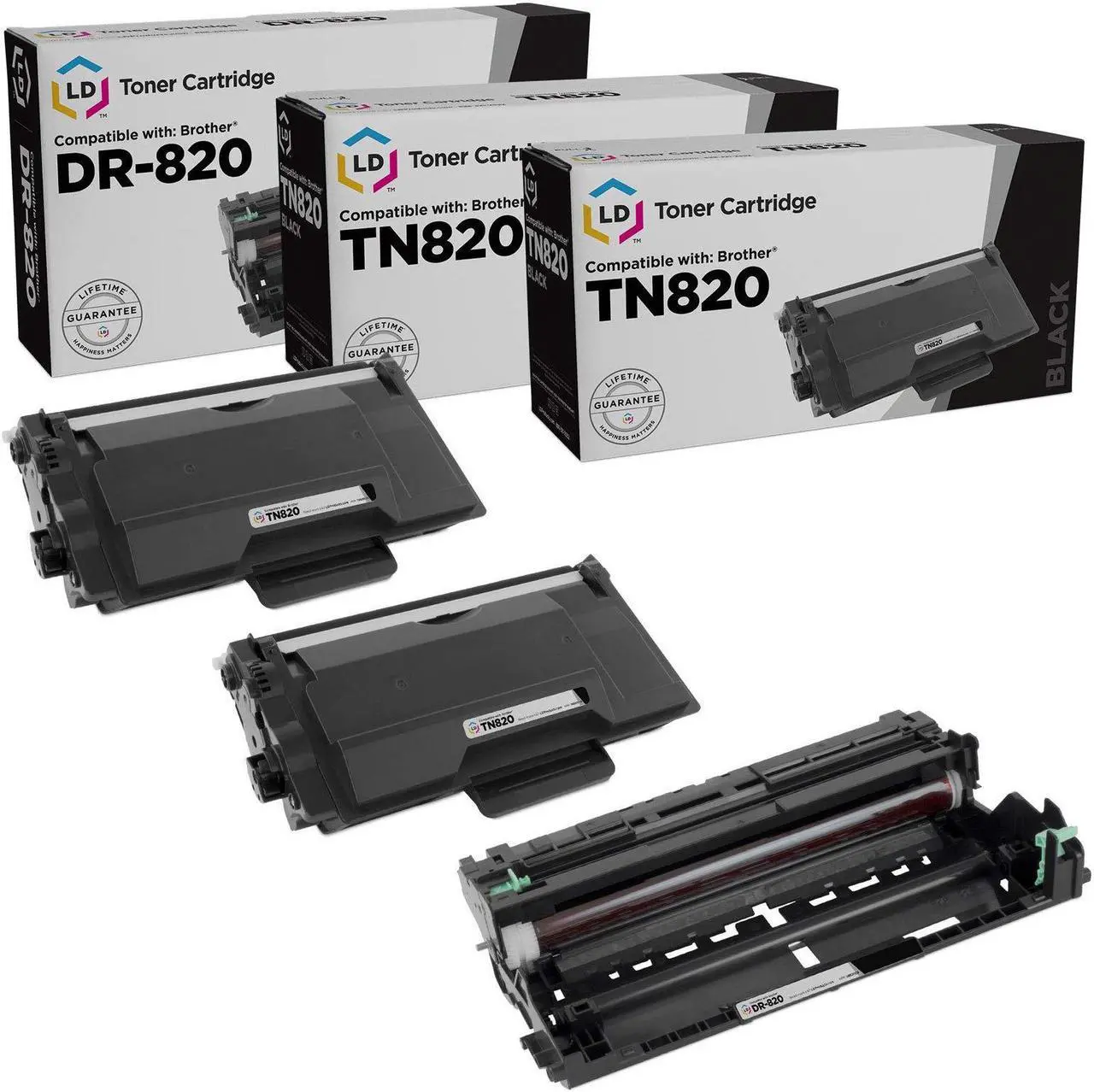 Main image of LD Products Compatible Toner Cartridge & Drum Unit Replacements for Brother TN820 & DR820 (2 Toners, 1 Drum, 3-Packs) for use in DCP-L6600DW HL-L6200DW HL-L6200DWT HL-L6250DN HL-L6250DW HL-L6300DWT